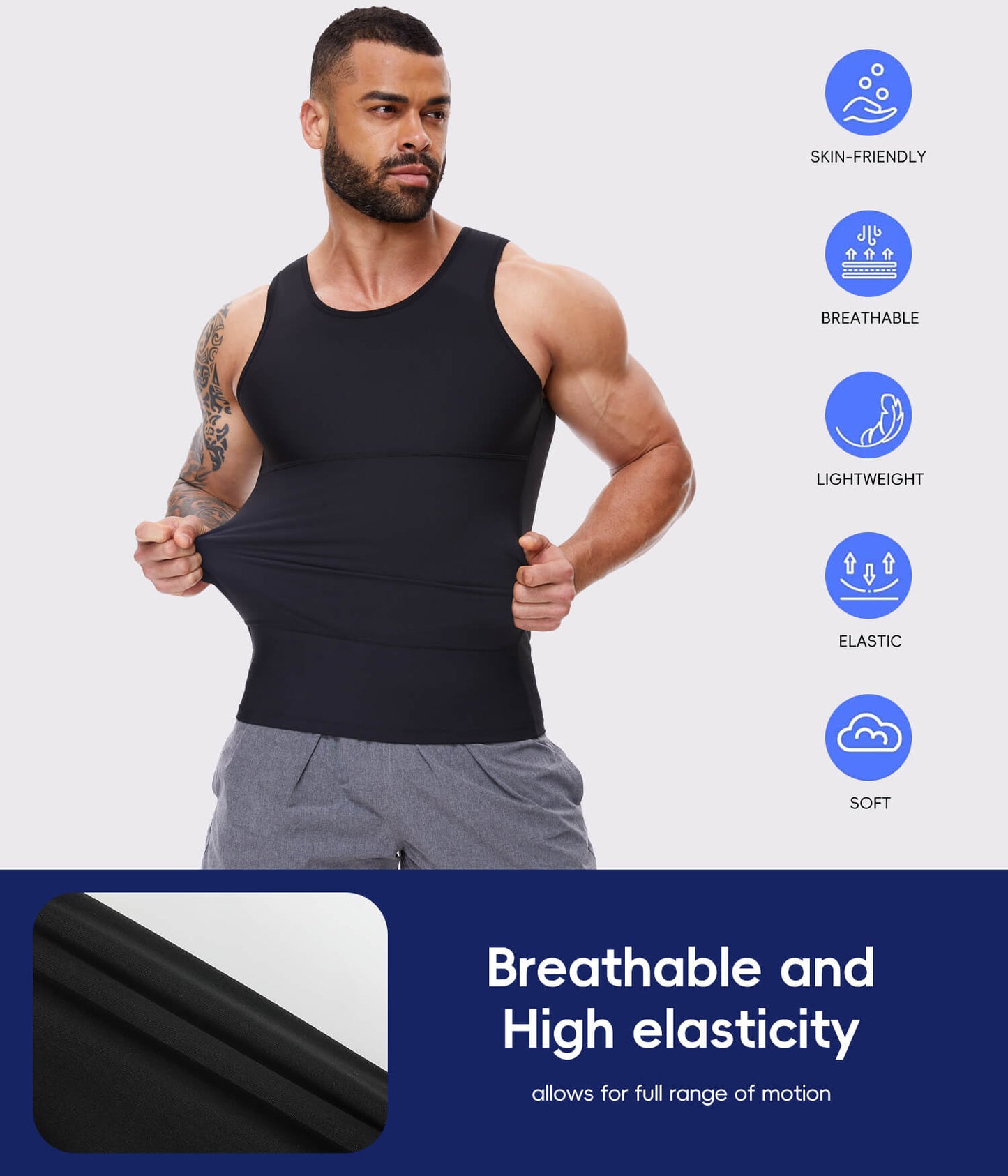 MANIFIQUE Gynecomastia Compression Shirts for Men, Tank Top Tummy Control Body Shaper, Slimming Undershirt