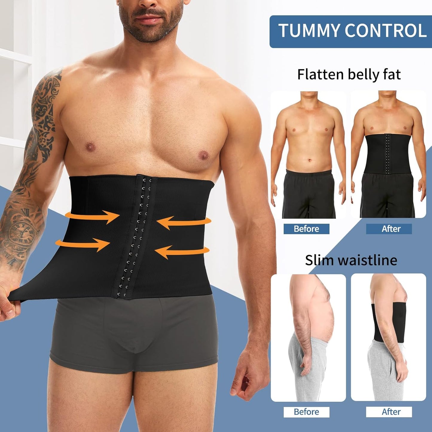 MANIFIQUE Waist Trainer for Men Shapewear Tummy Control Body Shaper Slimming Girdle Fajas para Hombres with Hooks