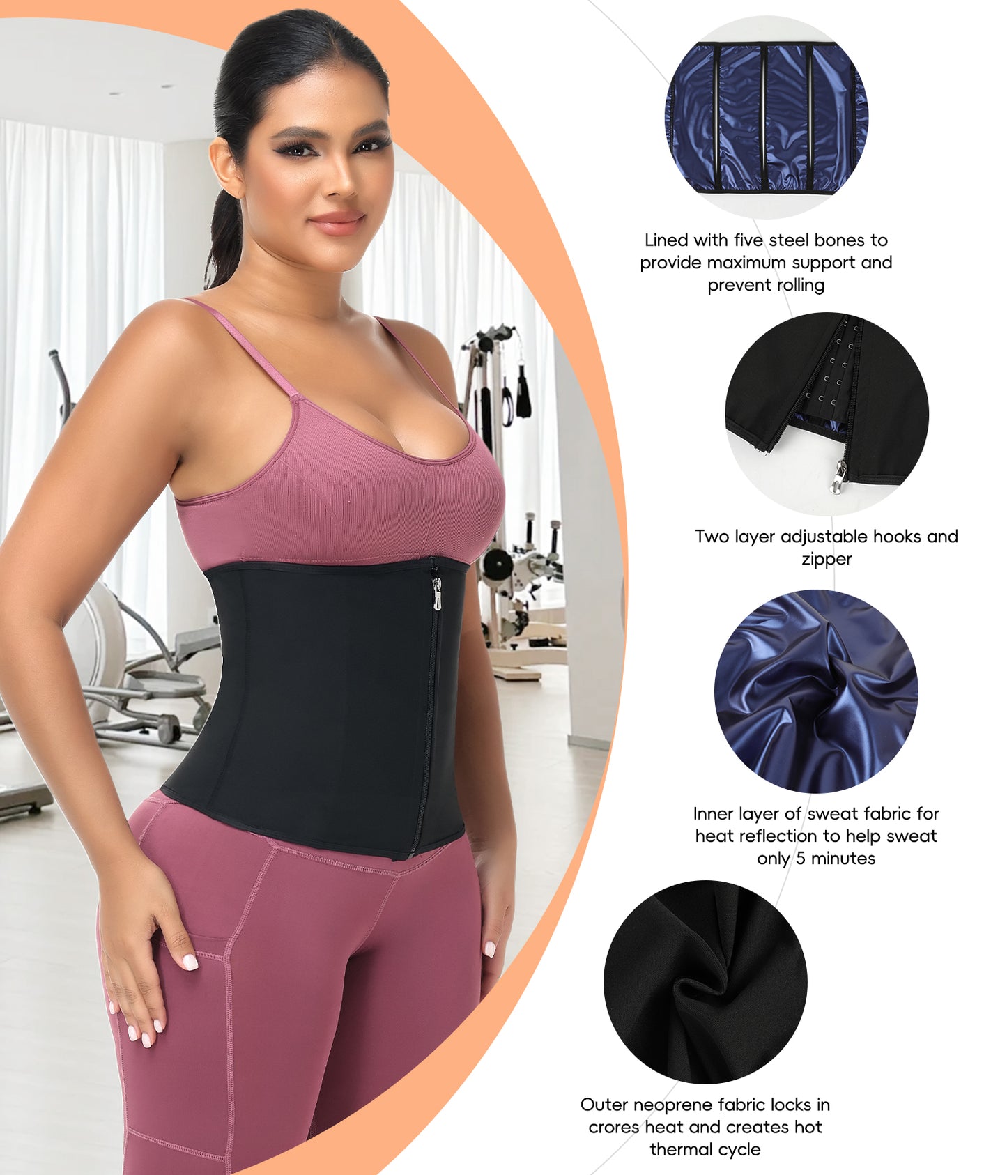 MANIFIQUE Waist Trainer for Women Lower Belly Waist Trimmer Corset with Zipper Sweat Belt