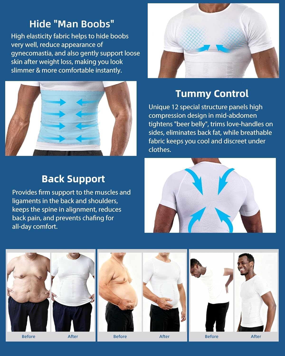 MANIFIQUE Gynecomastia Short Sleeve Slimming Compression Shirt Men, Shapewear Mens Tank Top Body Shaper, Athletic Workout Shirts