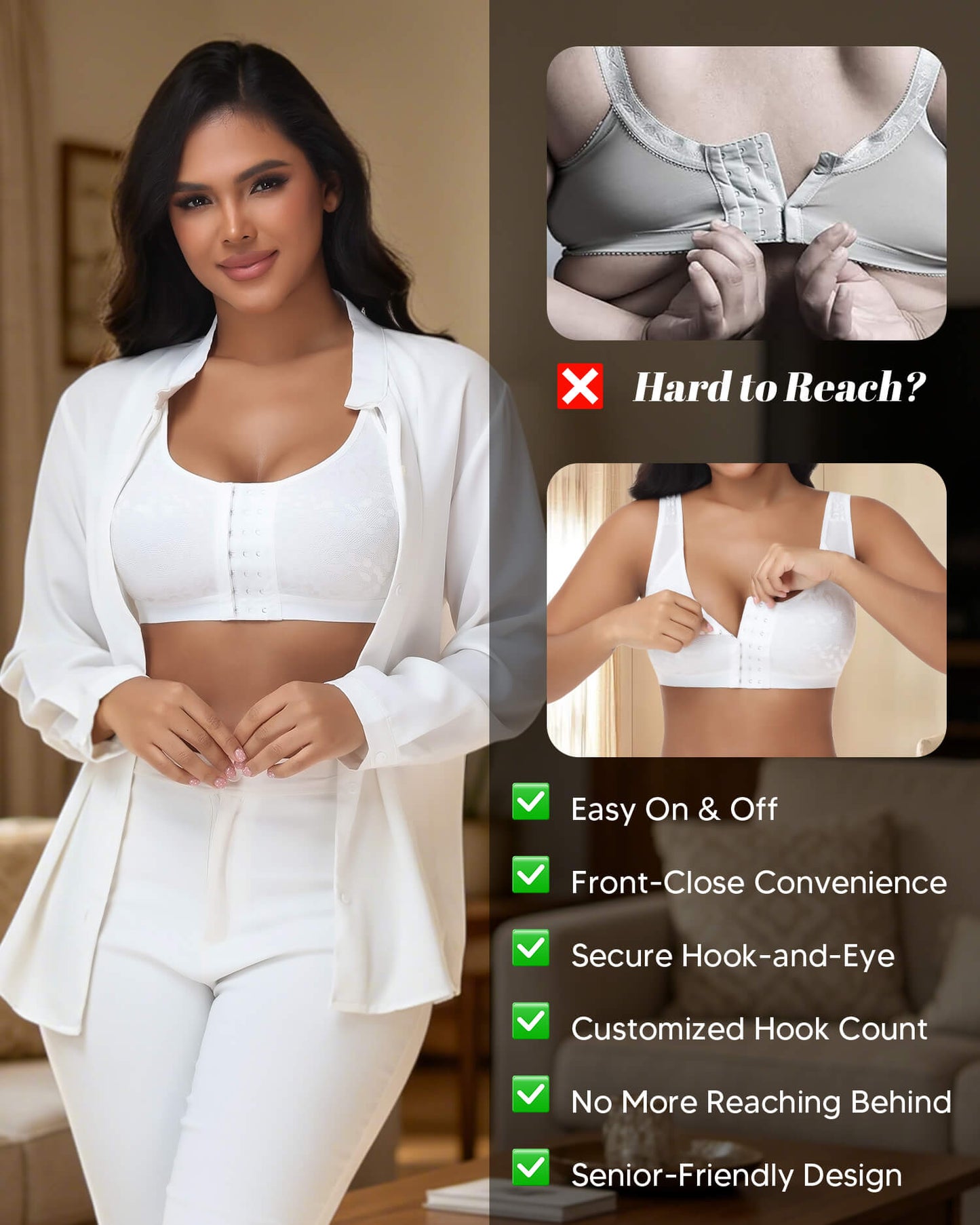MANIFIQUE Women's Full Figure Front Closure Wirefree Jacquard Back Support Posture Bra