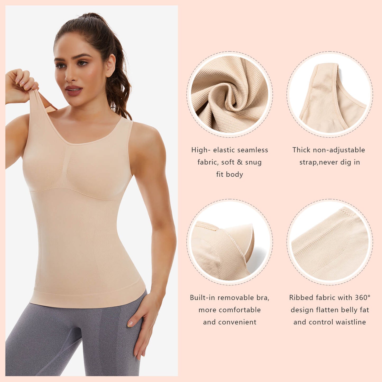 MANIFIQUE 3 Packs Shapewear Tank Tops with Built in Bra for Women Tummy Control Shaper Cami Compression Body Shaper