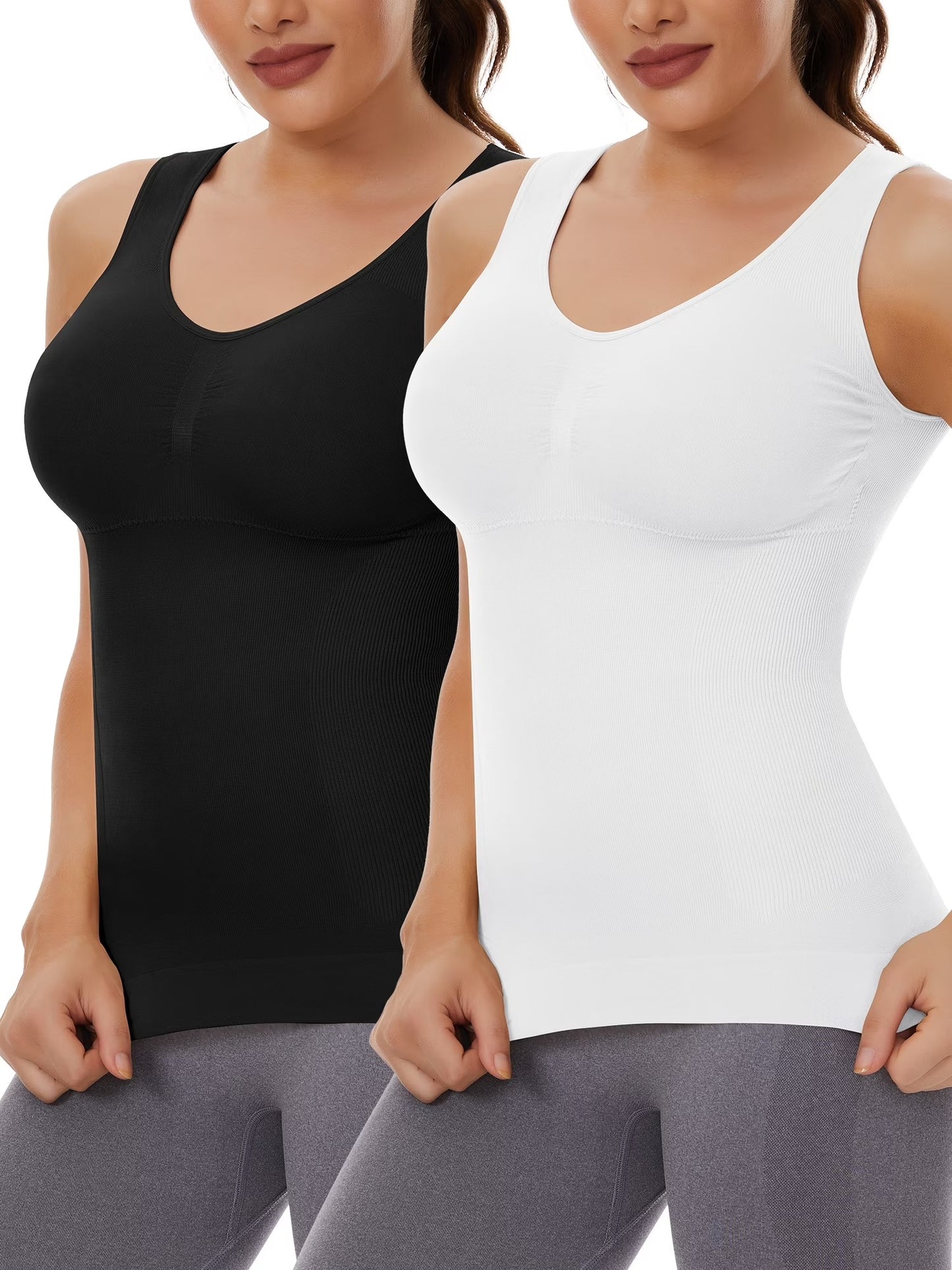 COMFREE Shapewear Camisoles with Built in Bra Tummy Control Compression Tank Tops for Women Body Shaper Padded Tanks