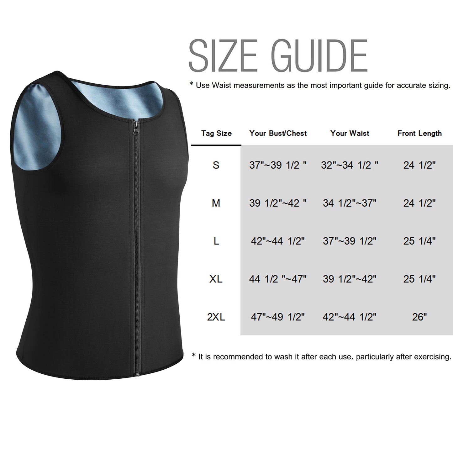 LALAMEON Sweat Vest for Men Waist Trainer Sauna Vest Body Shaper Polymer Zipper Weight Loss Sauna Tank Top Workout Shirt