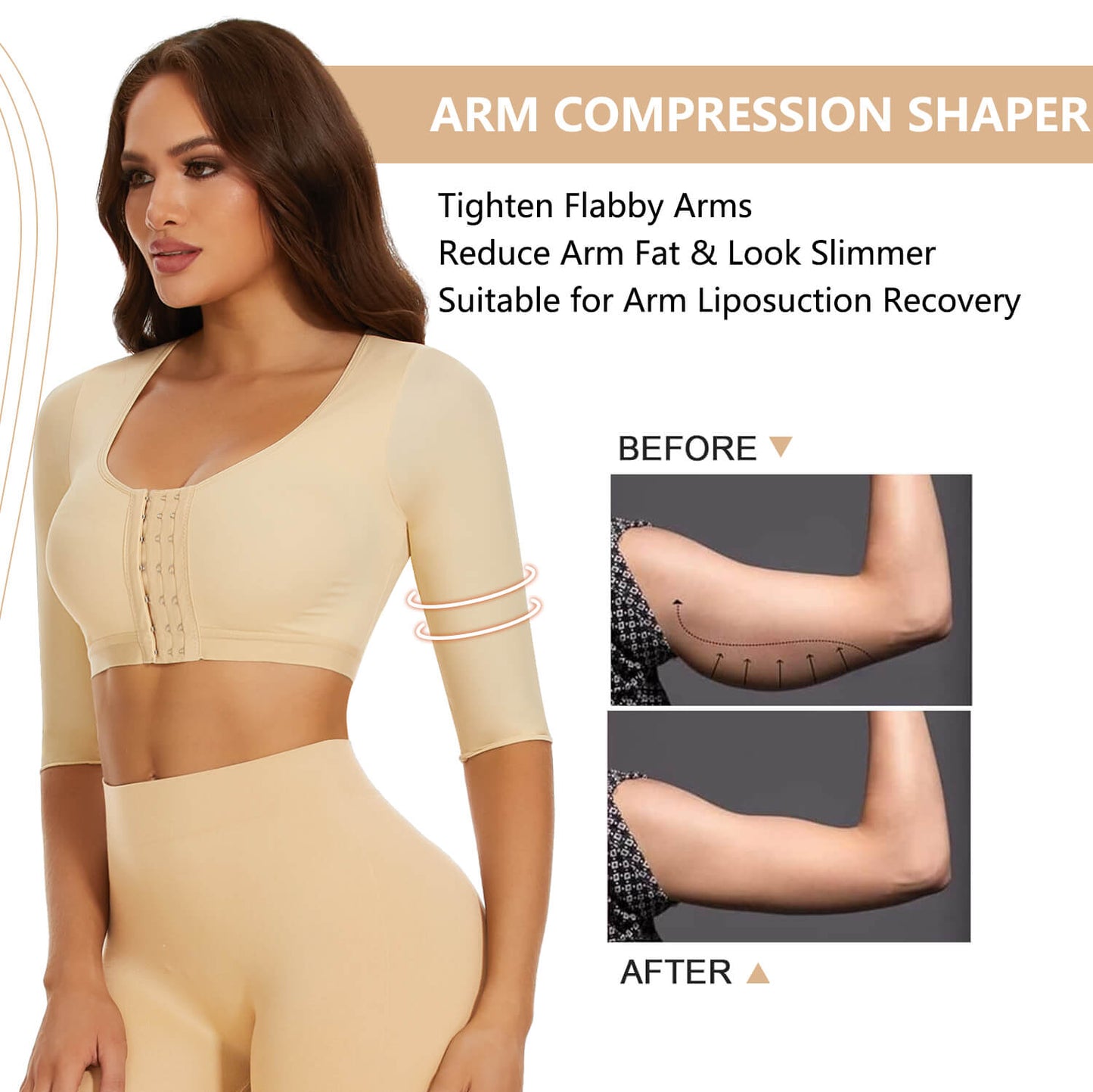 MANIFIQUE 2 Pack Arm Shaper for Women Post Surgery Arm Lipo Compression Sleeves Slimming Arm Faja Front Closure Shapewear Bra