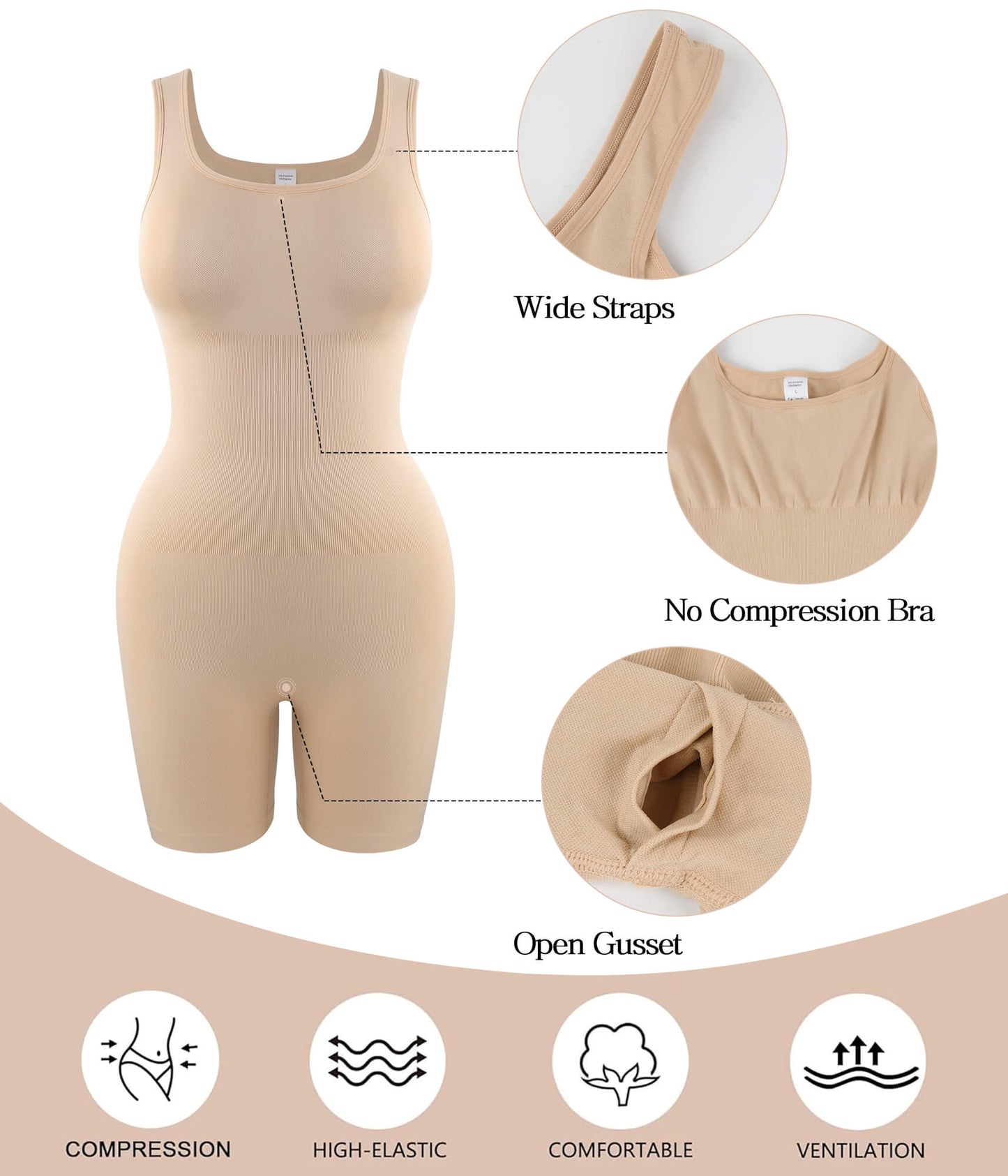 MANIFIQUE Women's Shaping Mid-Thigh Bodysuit Tummy Control Shapewear Body Shaper