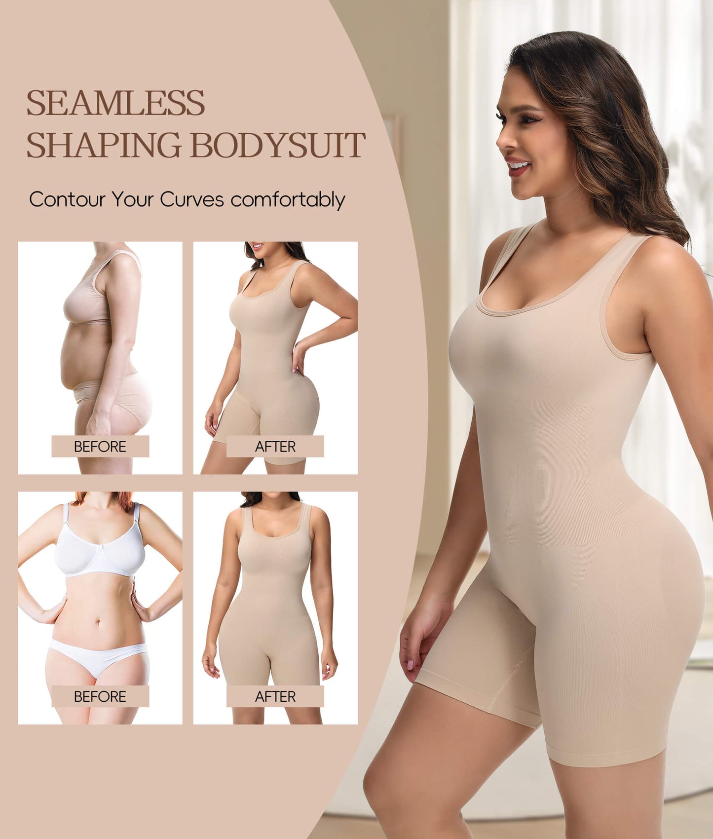 MANIFIQUE Women's Shaping Mid-Thigh Bodysuit Tummy Control Shapewear Body Shaper