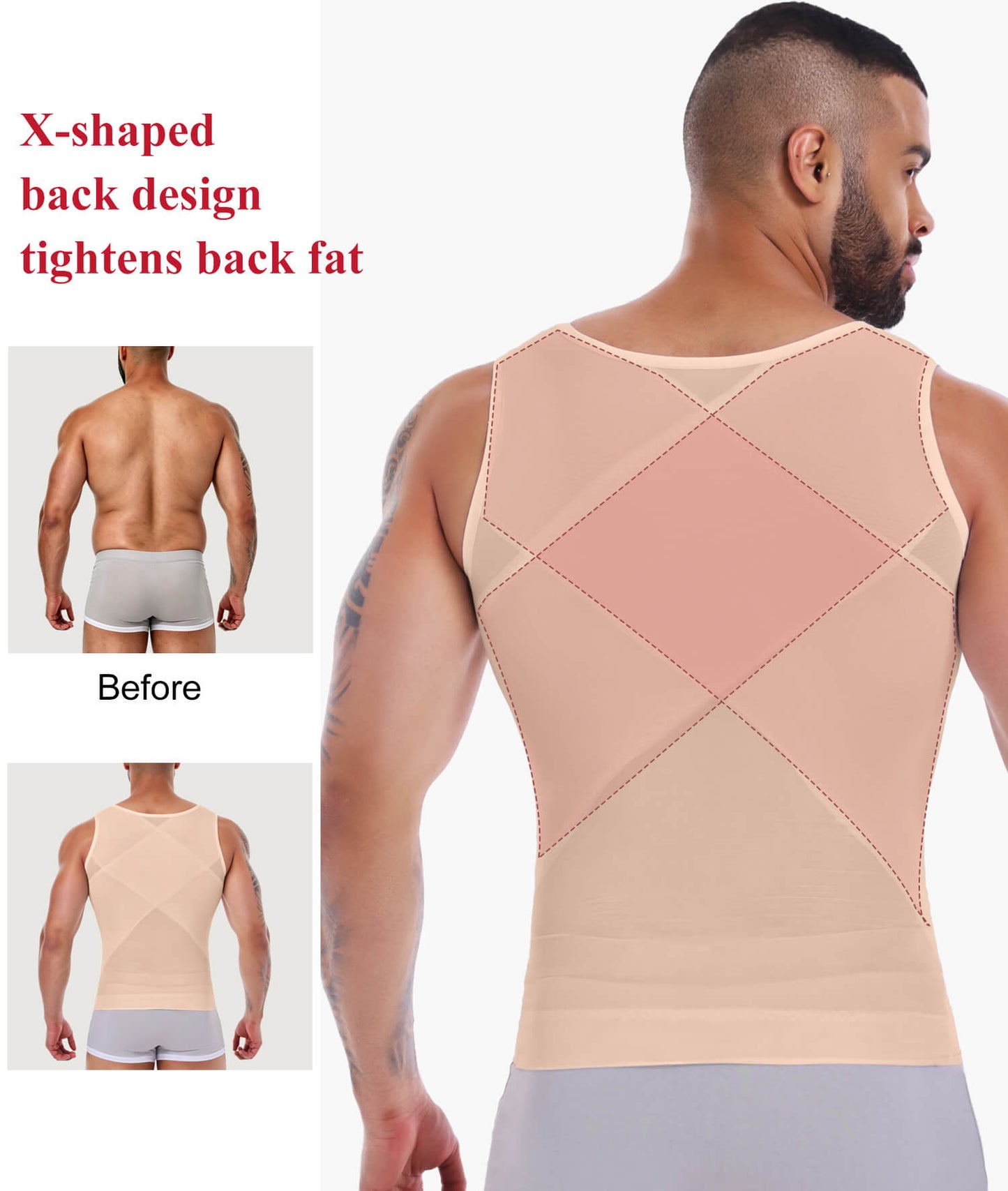MANIFIQUE Mens Compression Shirt for Gynecomastia - Slimming Undershirts Body Shaper Vest Mesh Shapewear Workout Tops