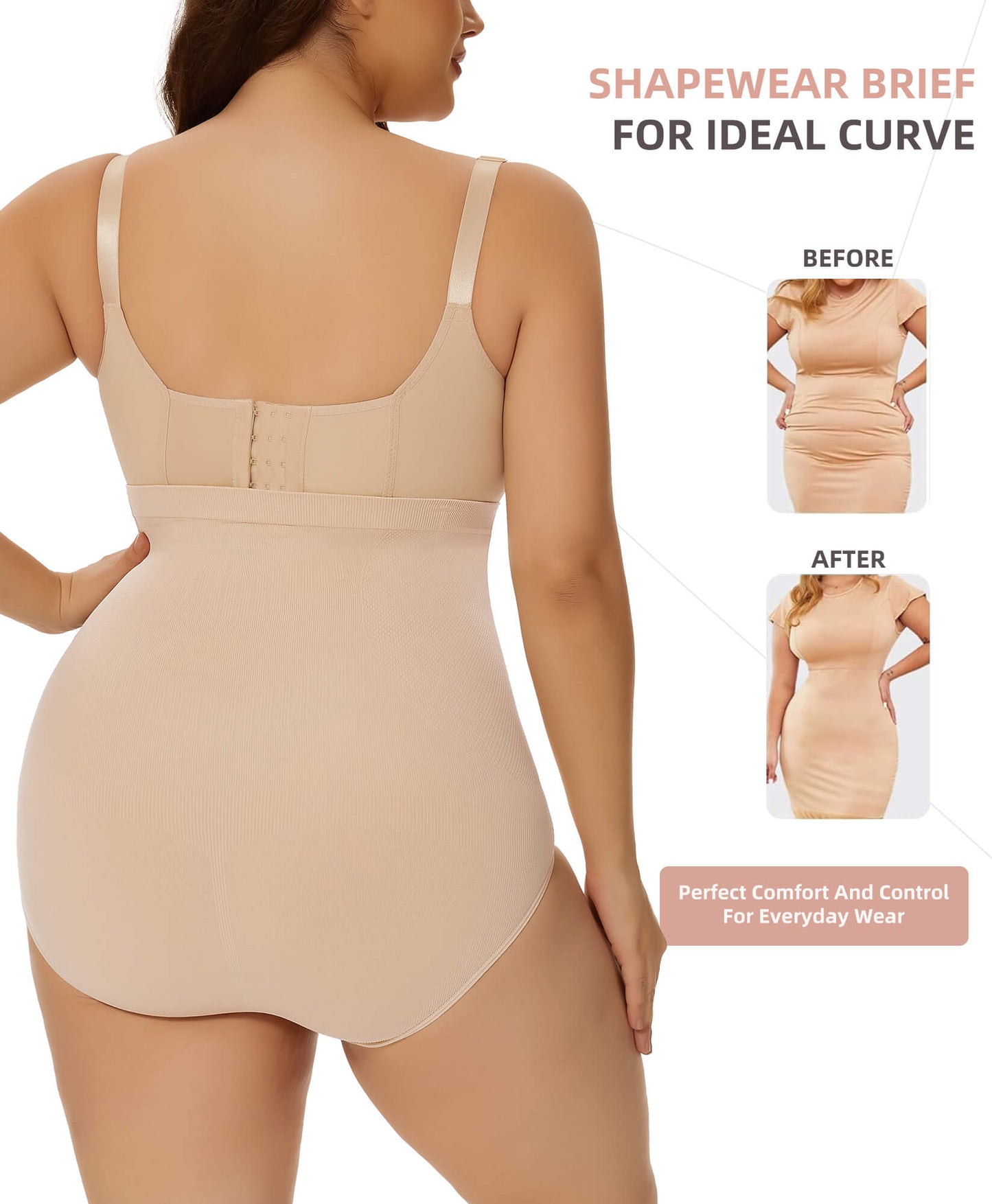 MANIFIQUE Plus Size Body Shaper Tummy Control Panty - Shapewear for Women, Black+Beige, 2-Pack