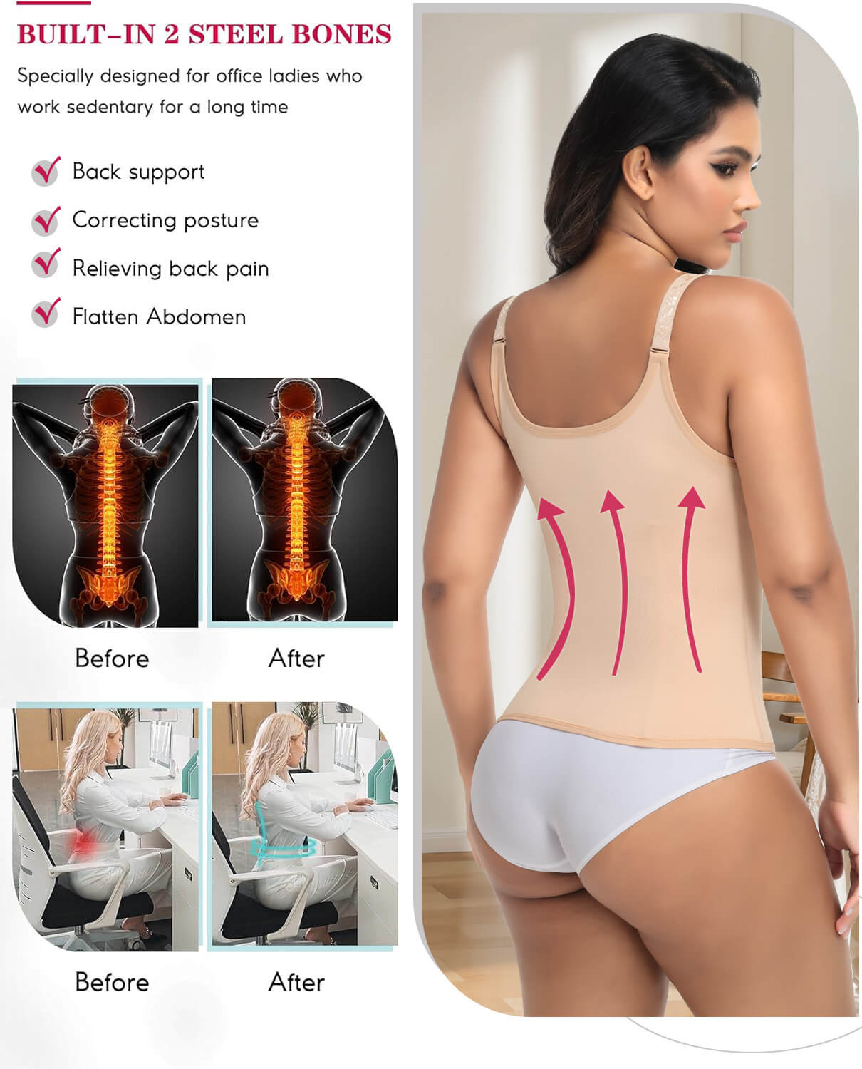 MANIFIQUE Waist Trainer for Women Corset Tops Tummy Control Shapewear Sport Girdle Workout Beige Vest