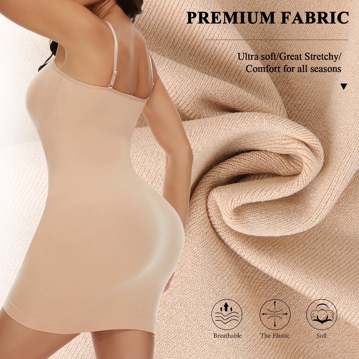 MANIFIQUE Shapewear Slips for Under Dresses Women's Tummy Control Body Shaper Slimming Seamless Cami Slip