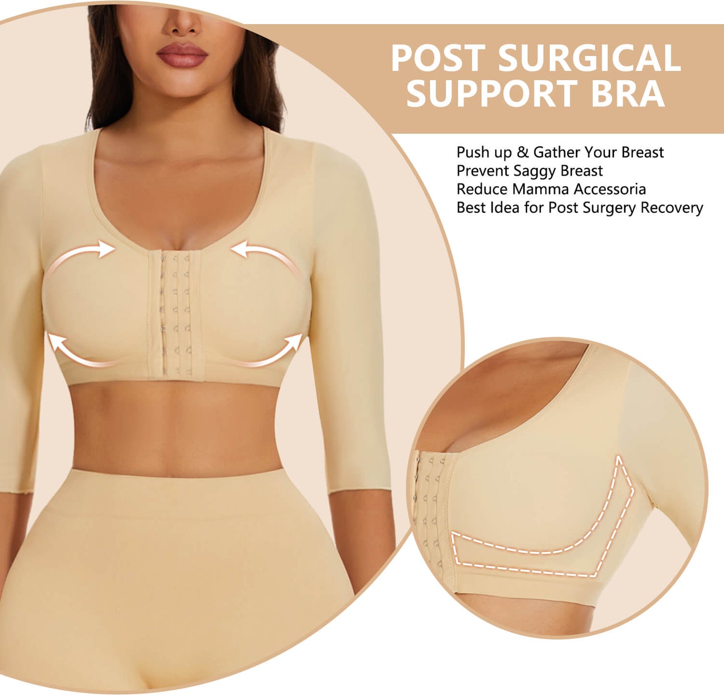 MANIFIQUE 2 Pack Arm Shaper for Women Post Surgery Arm Lipo Compression Sleeves Slimming Arm Faja Front Closure Shapewear Bra