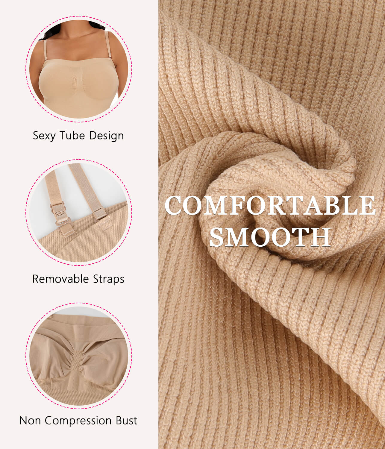 MANIFIQUE Strapless Shapewear Slip for Women Tummy Control Body Shaper Under Dress Seamless Lingerie with Removable Straps