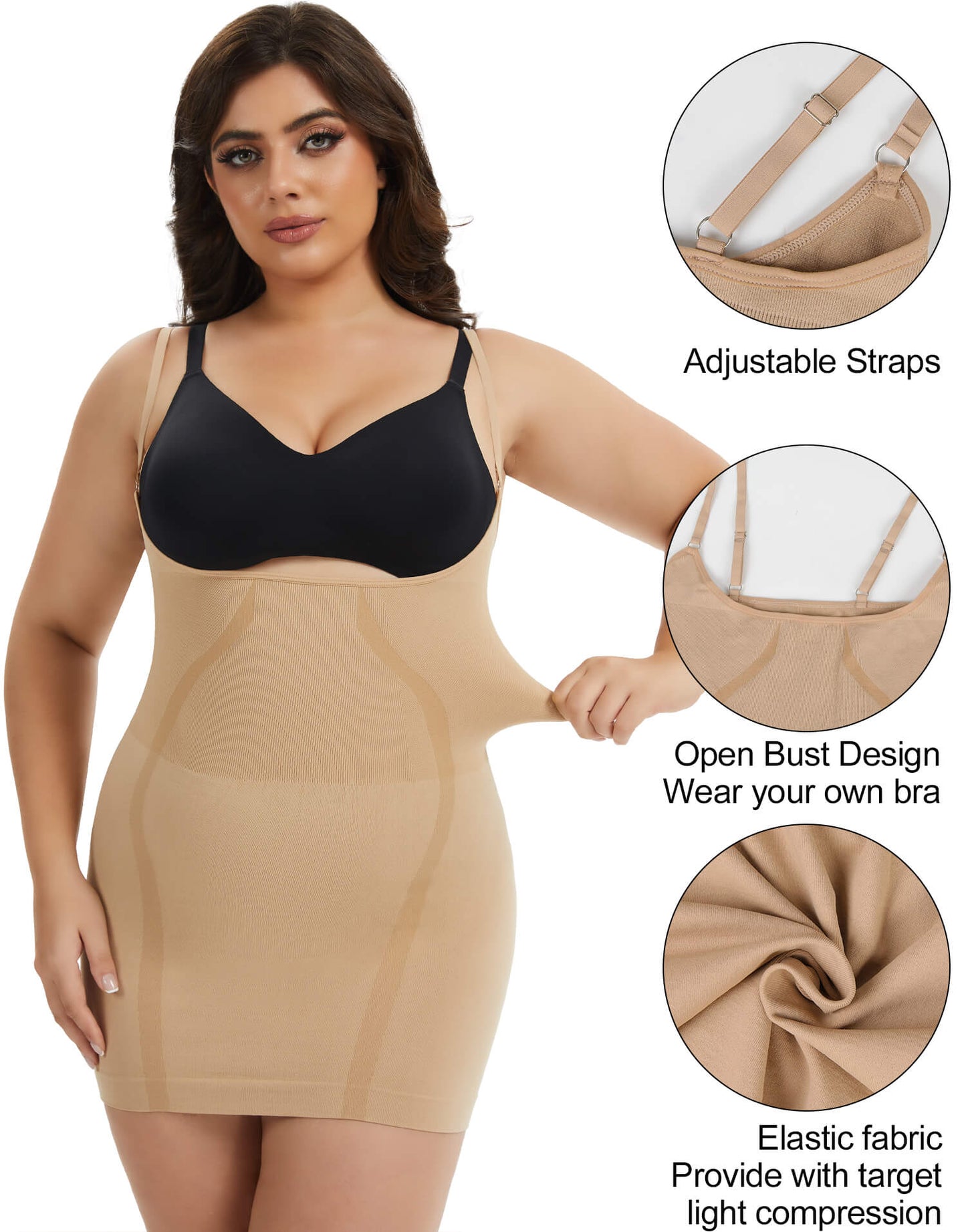 MANIFIQUE Plus Size Open Bust Full Slip - Breathable Body Shapewear - Medium Compression - Anti-Slip Construction