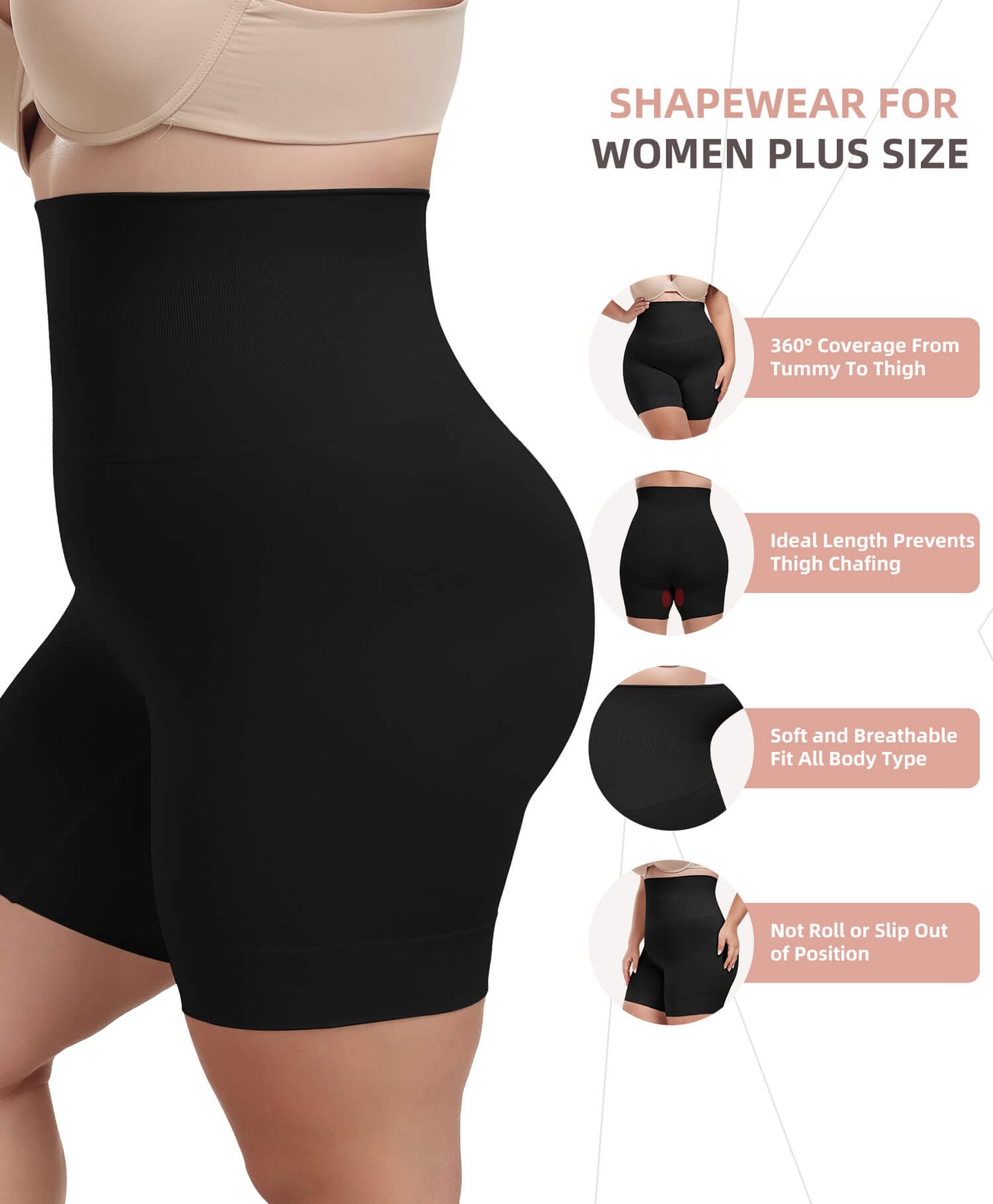 MANIFIQUE Plus Size Shapewear Tummy Control High Waisted Girdle Body Shaper Shorts Thigh Slimming