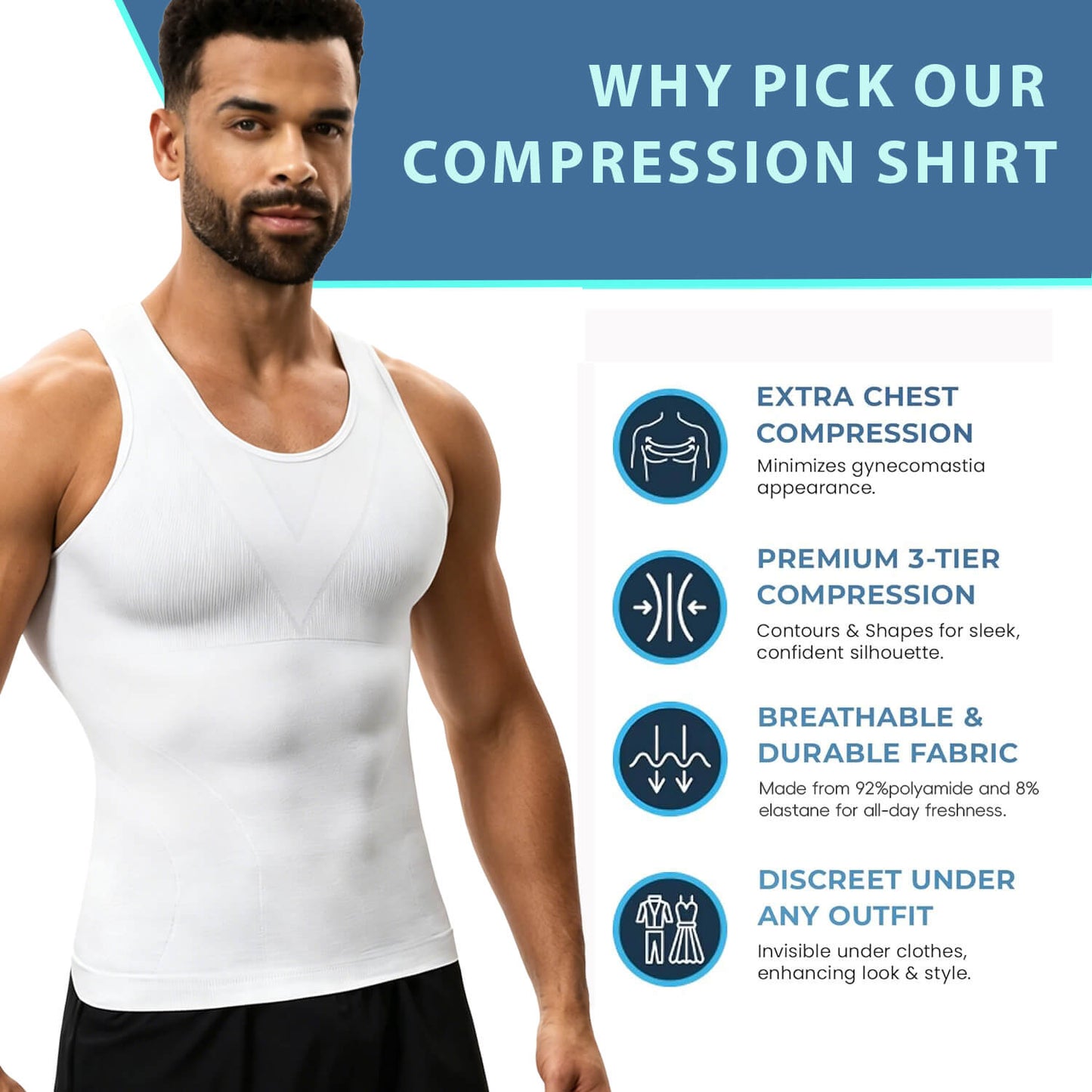 MANIFIQUE Gynecomastia Compression Shirts for Men - Sleeveless Slimming Undershirts Body Shaper Workout Tank Top
