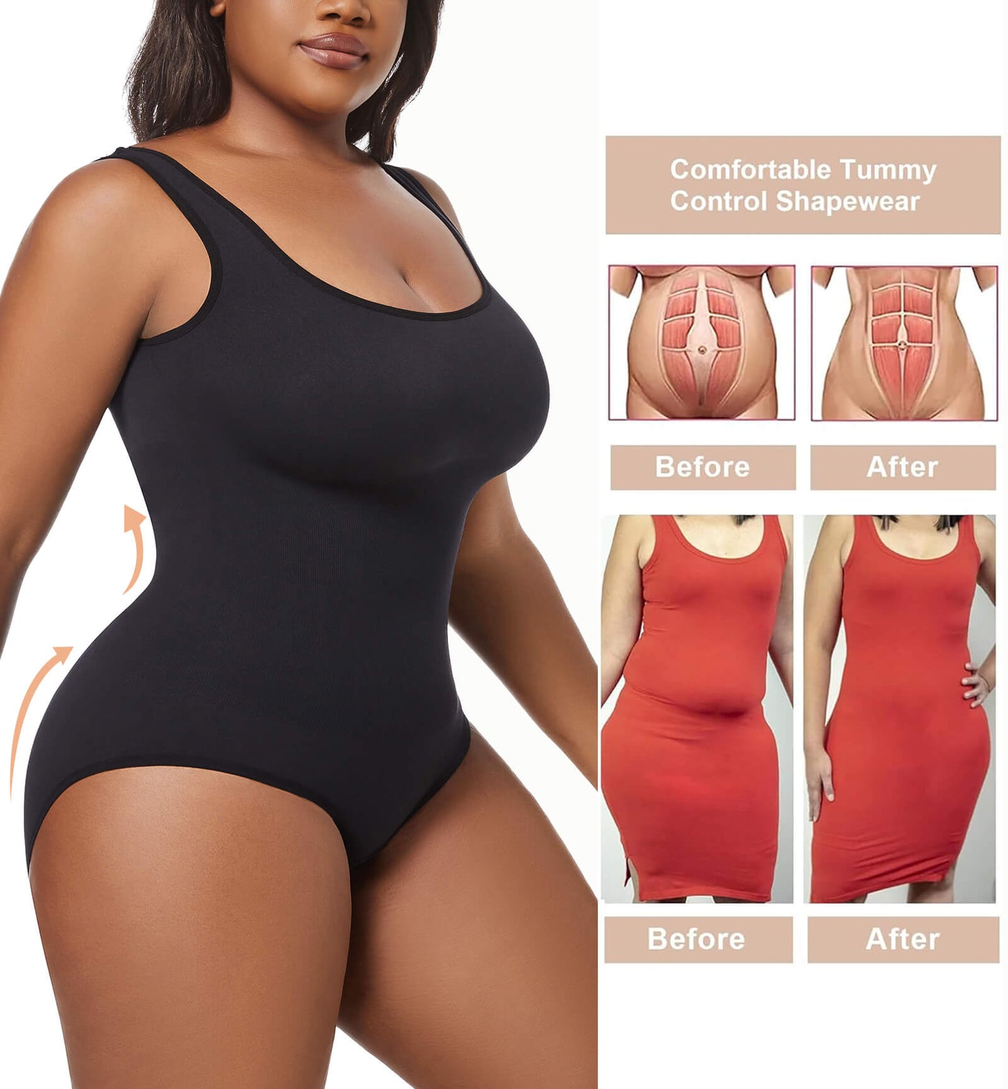MANIFIQUE Plus Size Women's Seamless Shapewear Bodysuit Tummy Control Body Shaper Waist Snatching Body Suit