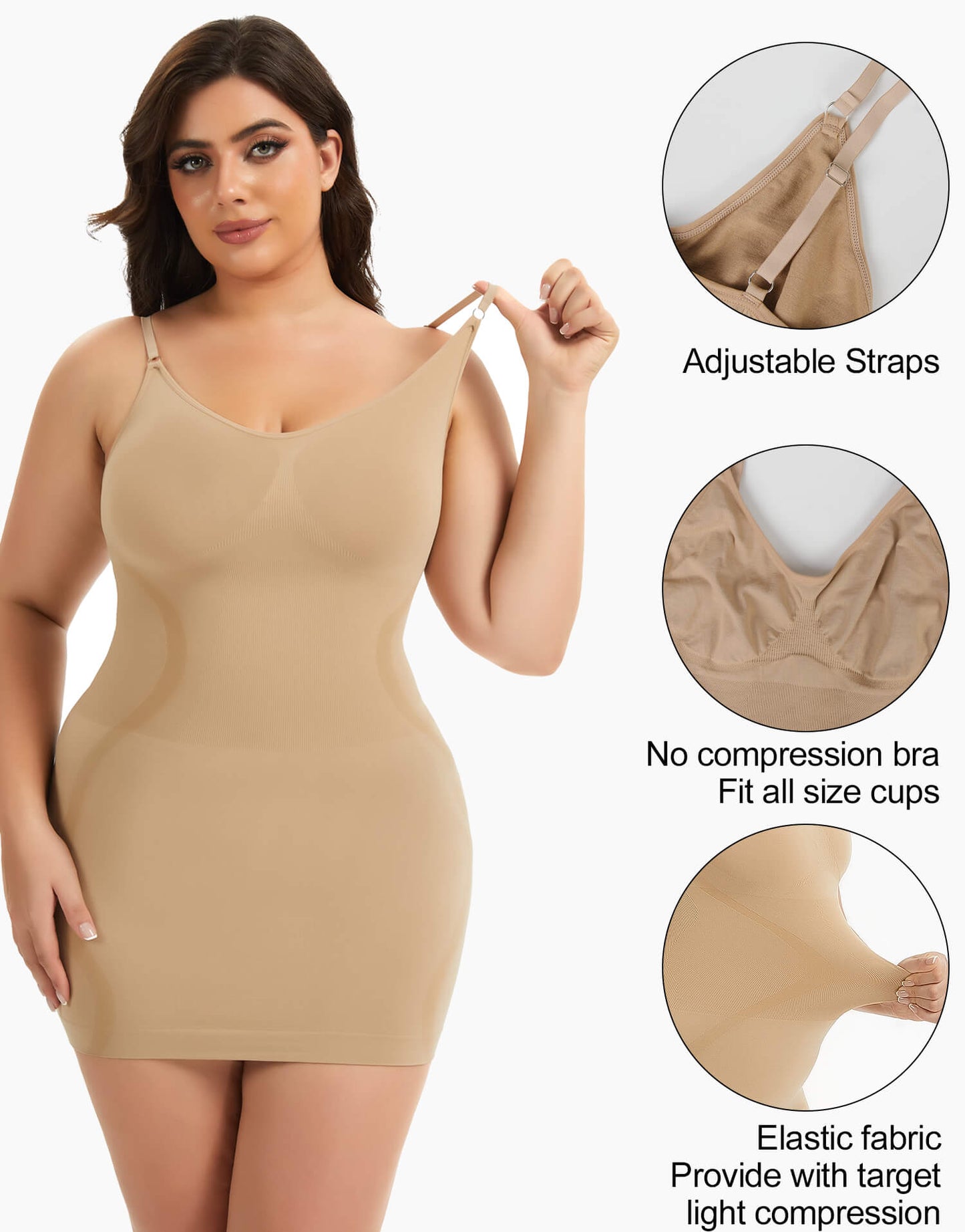 MANIFIQUE Plus Size Shapewear Slip Dress for Women Under Dress Seamless Tummy Control Smoothing V-Neck Cami Dress