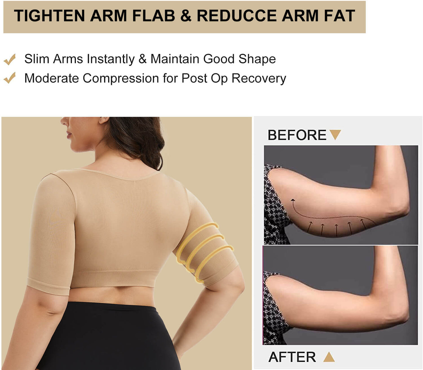 MANIFIQUE Women's Plus Size Shapewear Tops Post Surgery Compression Sleeve for Arm Shaper