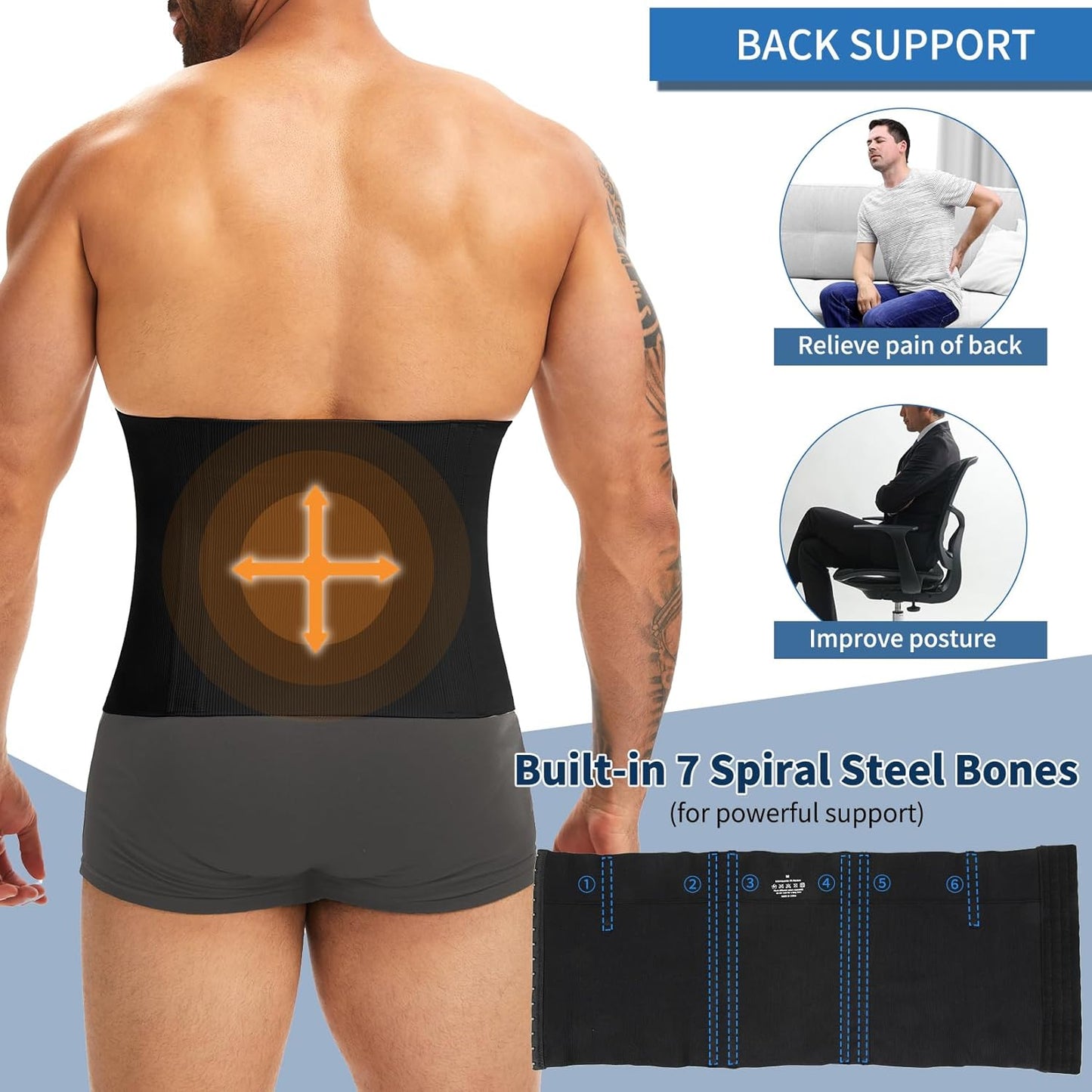 MANIFIQUE Waist Trainer for Men Shapewear Tummy Control Body Shaper Slimming Girdle Fajas para Hombres with Hooks