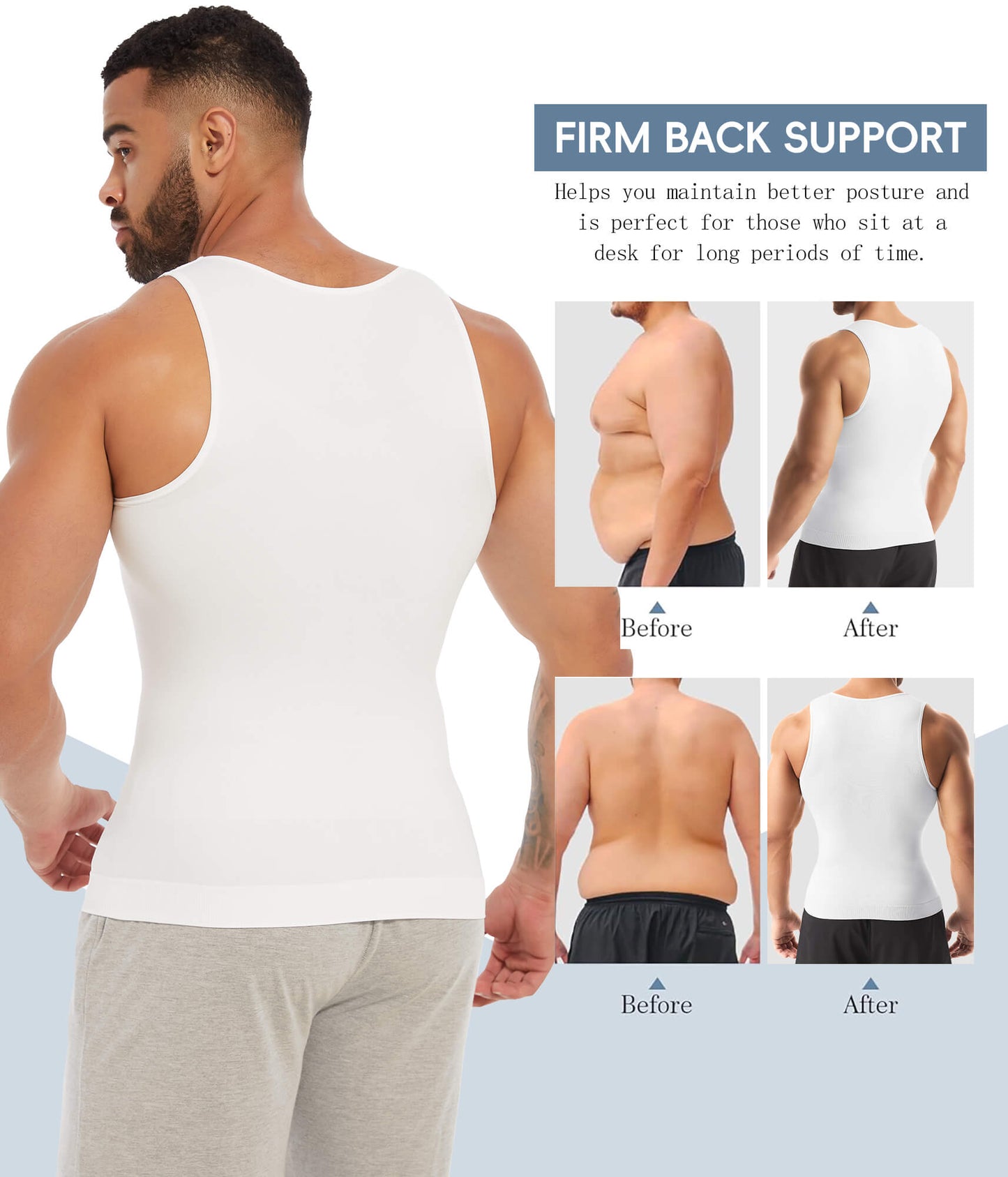 MANIFIQUE 2 Packs Compression Shirts for Men Gynecomastia Tank Tops Body Shaper Vest Slimming Base Layer Belly Control Undershirt