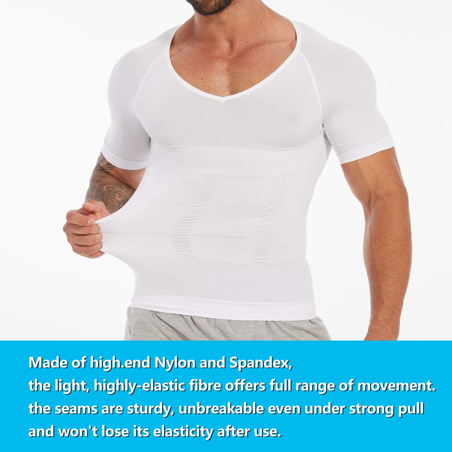 MANIFIQUE Gynecomastia Compression Shirts for Men, Shapewear Slimming Body Shaper Undershirt, V-Neck Baselayer T-Shirt Workout