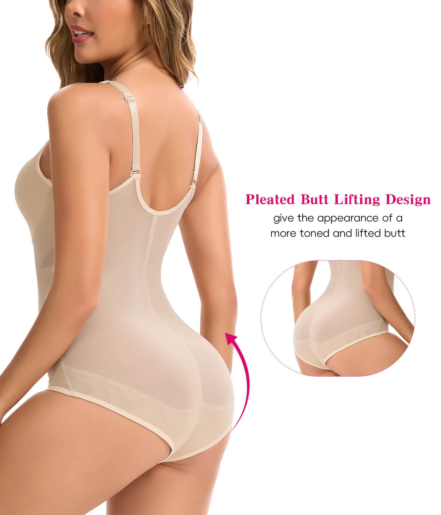 MANIFIQUE Shapewear for Women Tummy Control Bodysuit Faja Body Shaper Waist Trainer V Neck Body Suit with Built in Bra
