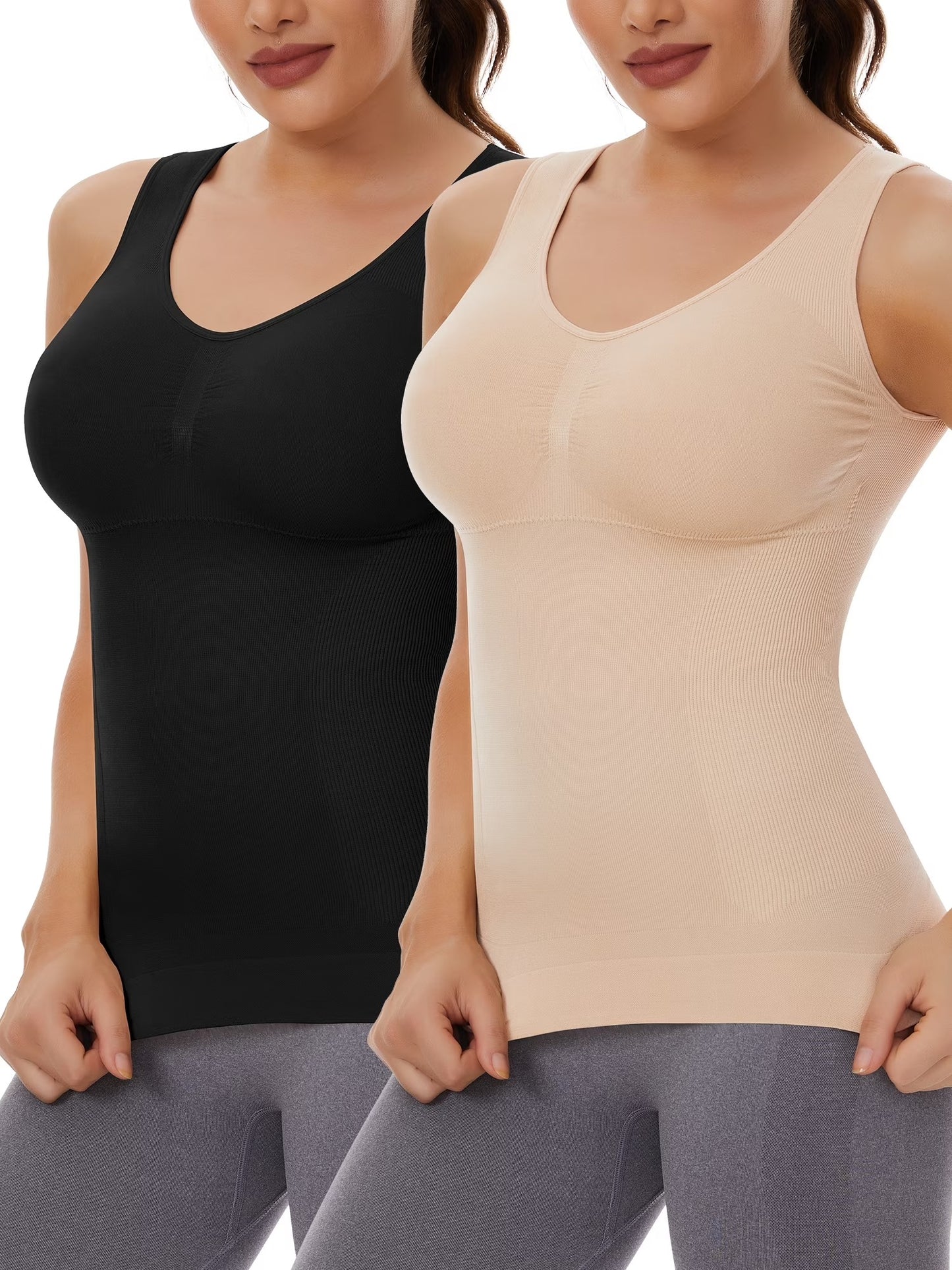 COMFREE Shapewear Camisoles with Built in Bra Tummy Control Compression Tank Tops for Women Body Shaper Padded Tanks