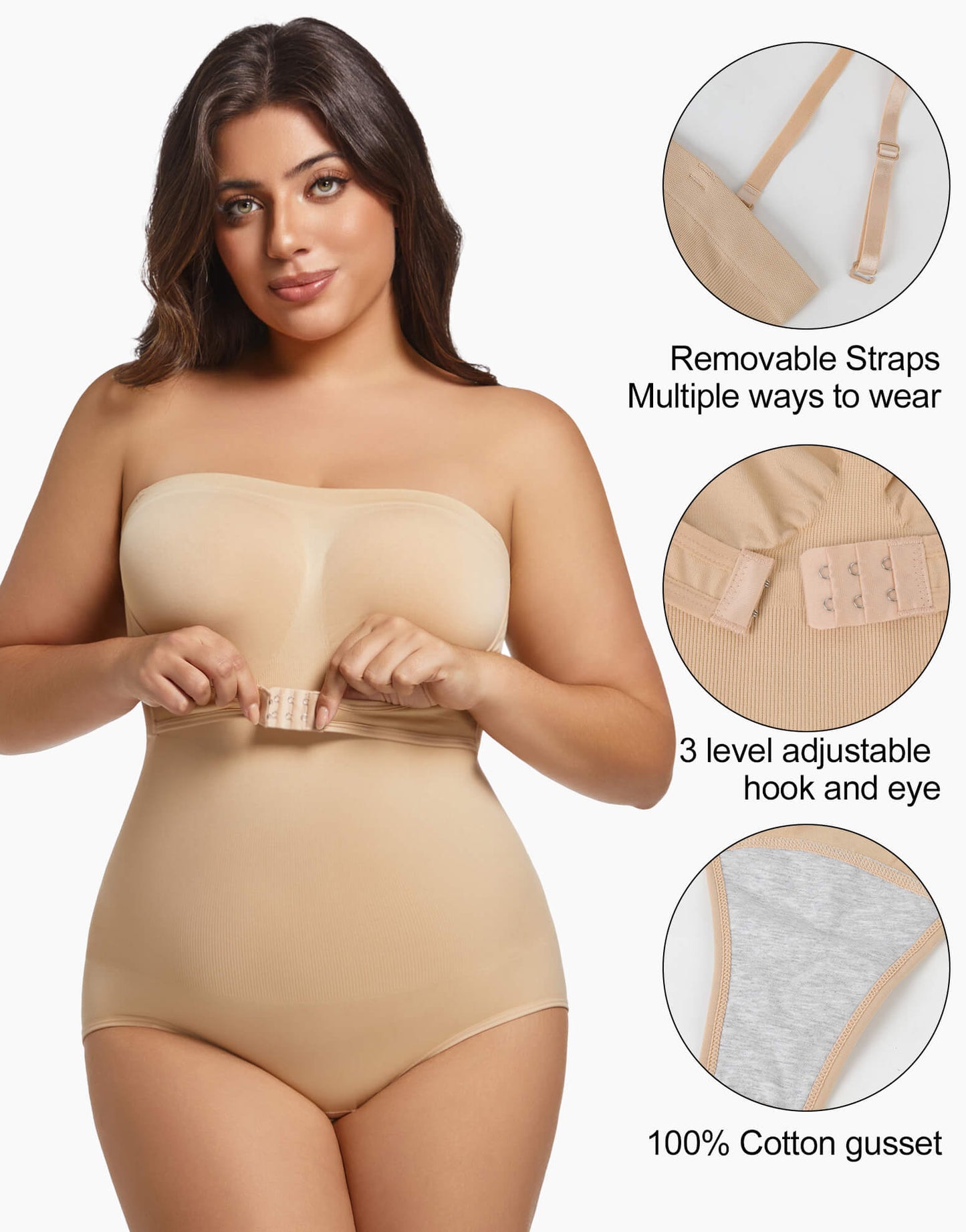 MANIFIQUE Plus Size Strapless Bodysuit for Women Tummy Control Shapewear Seamless Faja Body Shaper with Removable Straps