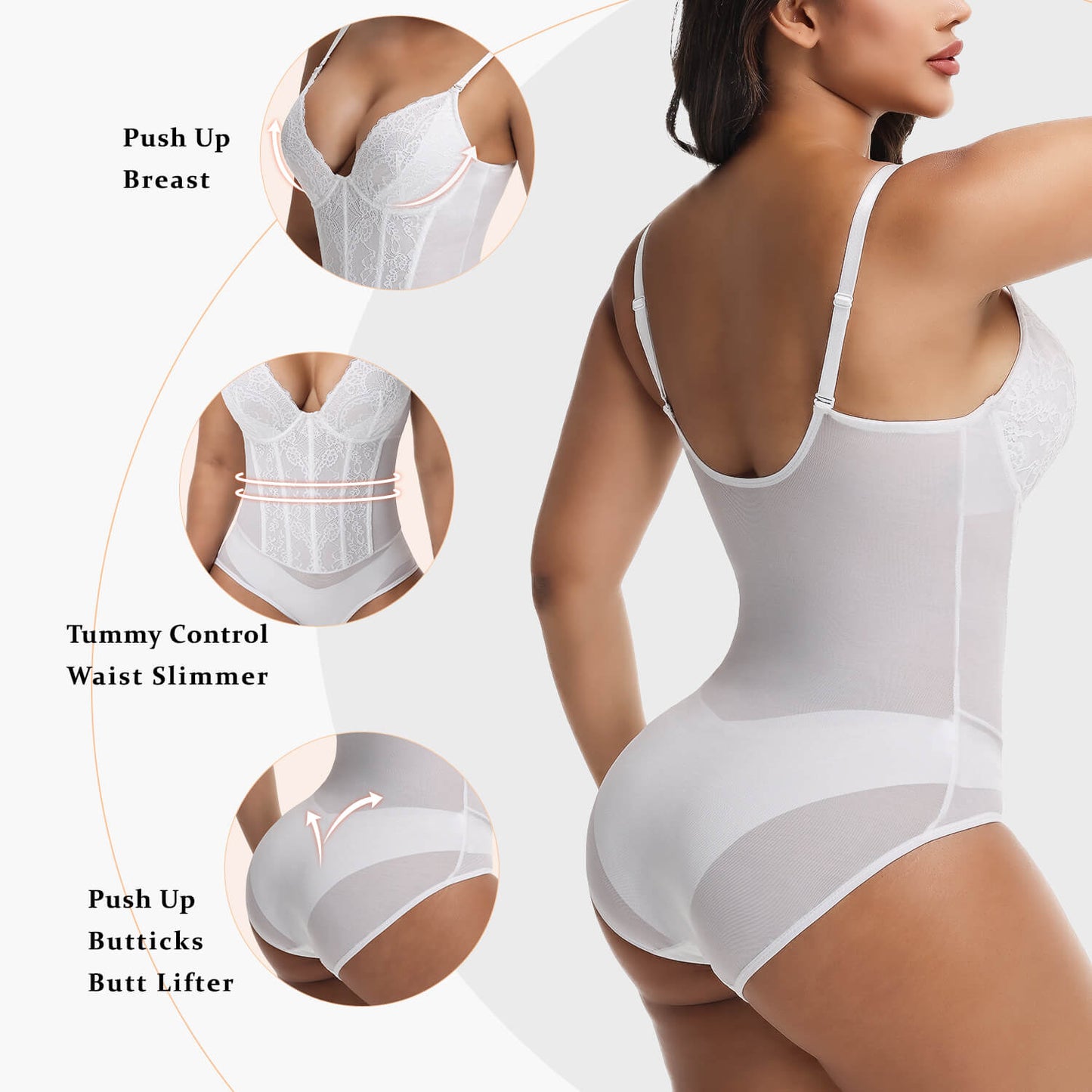 MANIFIQUE Corset Bodysuit Built in Bra - V Neck Bodysuits for Women Tummy Control Shapewear