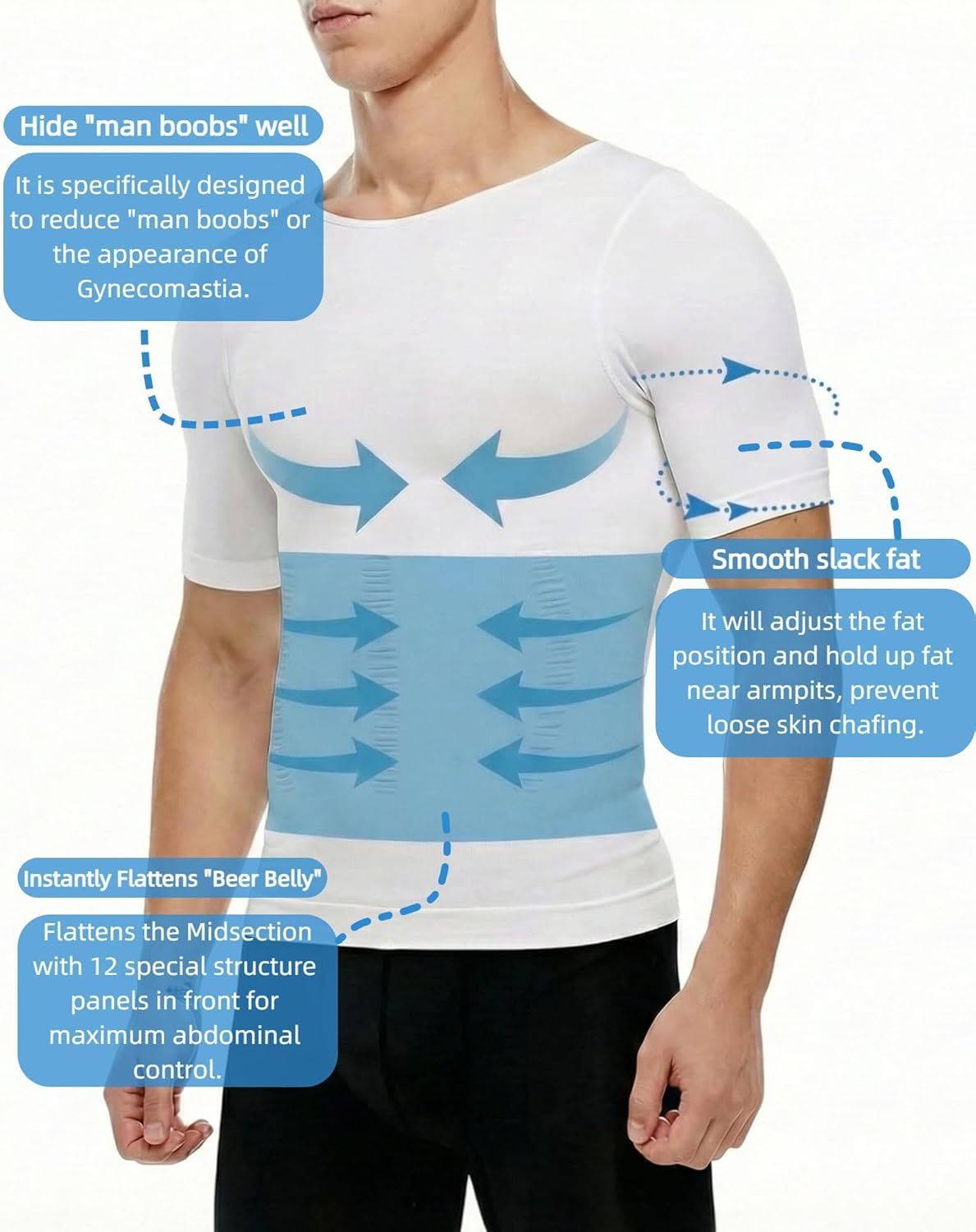 MANIFIQUE Gynecomastia Short Sleeve Slimming Compression Shirt Men, Shapewear Mens Tank Top Body Shaper, Athletic Workout Shirts