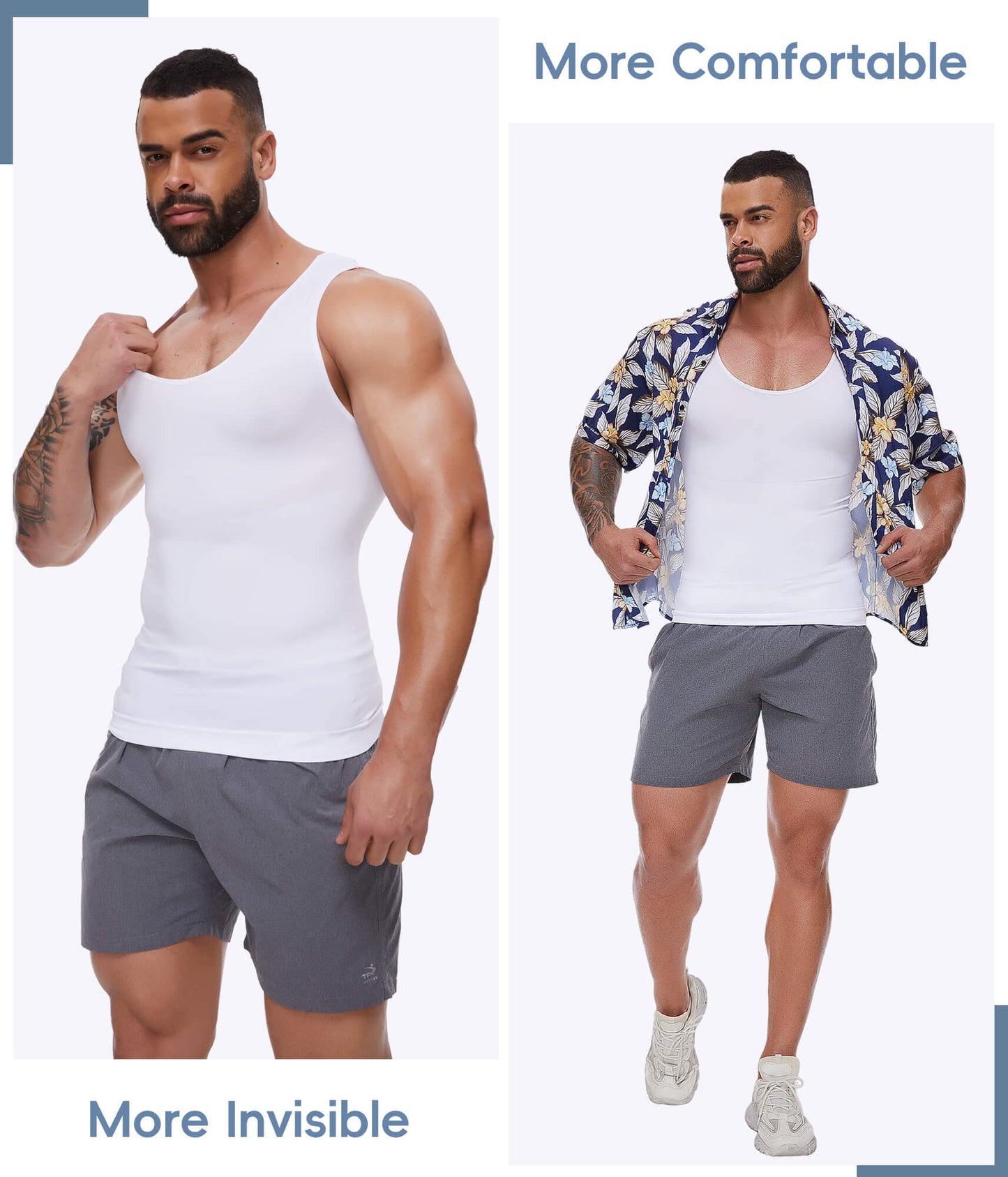 MANIFIQUE 2 Packs Gynecomastia Compression Shirts for Men - Sleeveless Slimming Undershirts Tummy Control and Body Shaper Tank Top