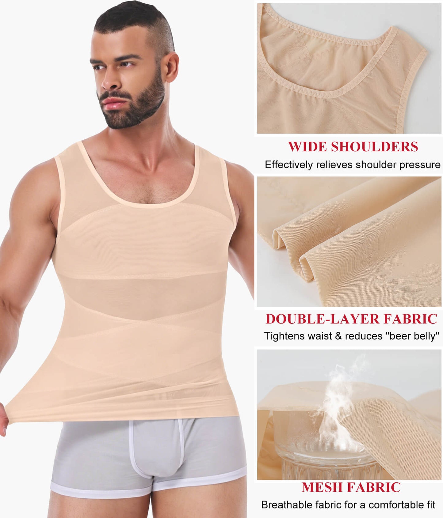 MANIFIQUE Mens Compression Shirt for Gynecomastia - Slimming Undershirts Body Shaper Vest Mesh Shapewear Workout Tops