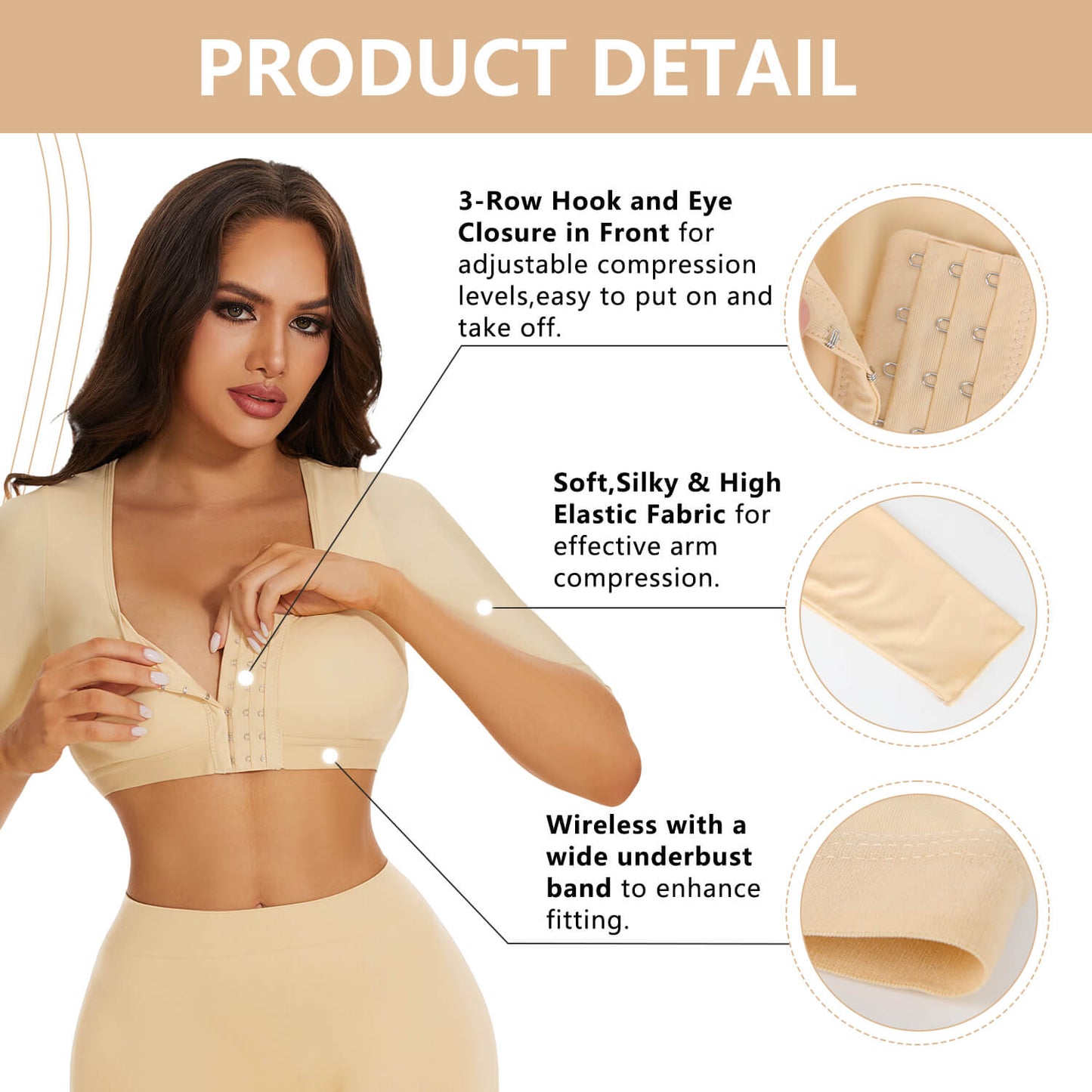 MANIFIQUE 2 Pack Arm Shaper for Women Post Surgery Arm Lipo Compression Sleeves Slimming Arm Faja Front Closure Shapewear Bra