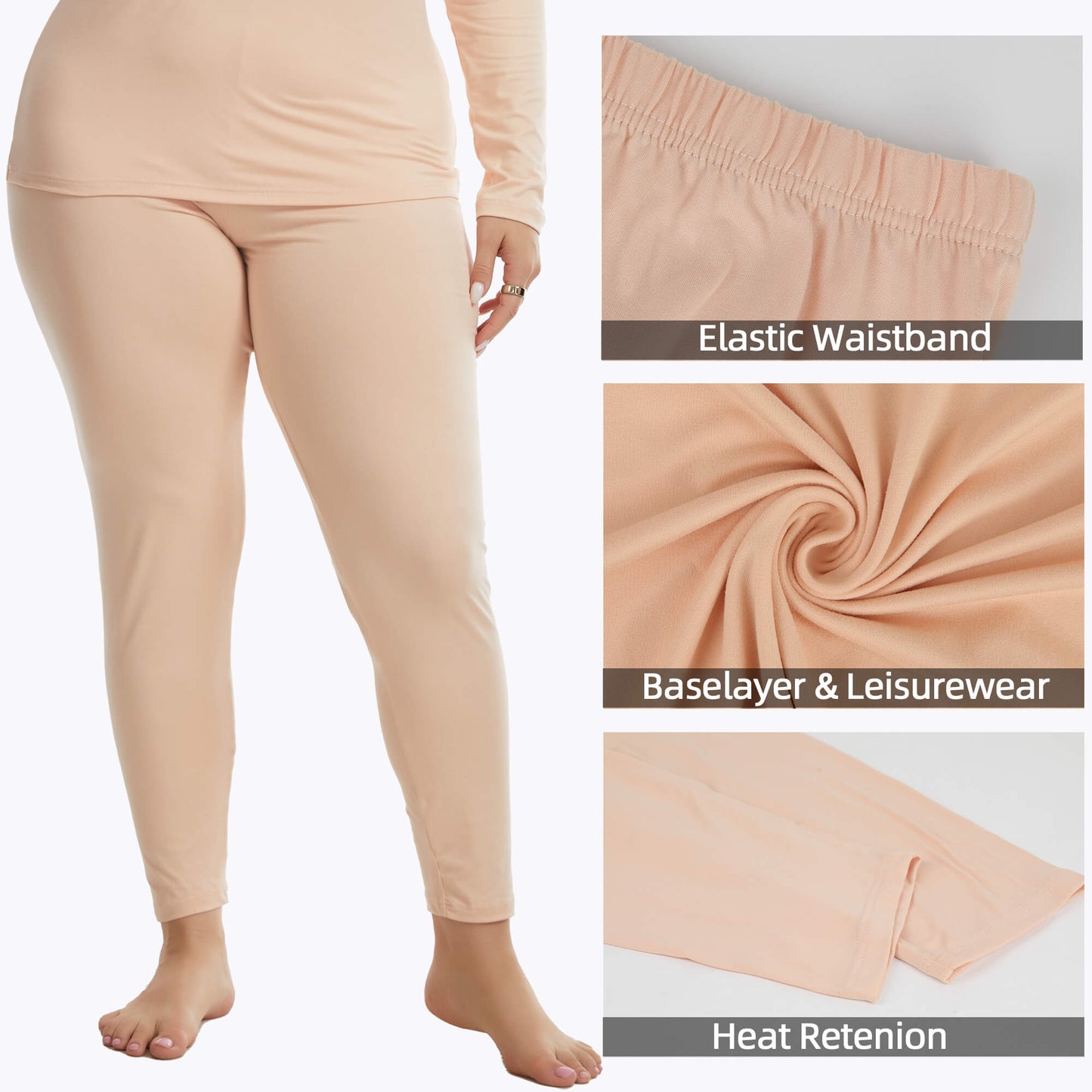 MANIFIQUE Plus Size Thermal Underwear for Women Long Johns Base Layer Top and Bottom Sets XL-5XL