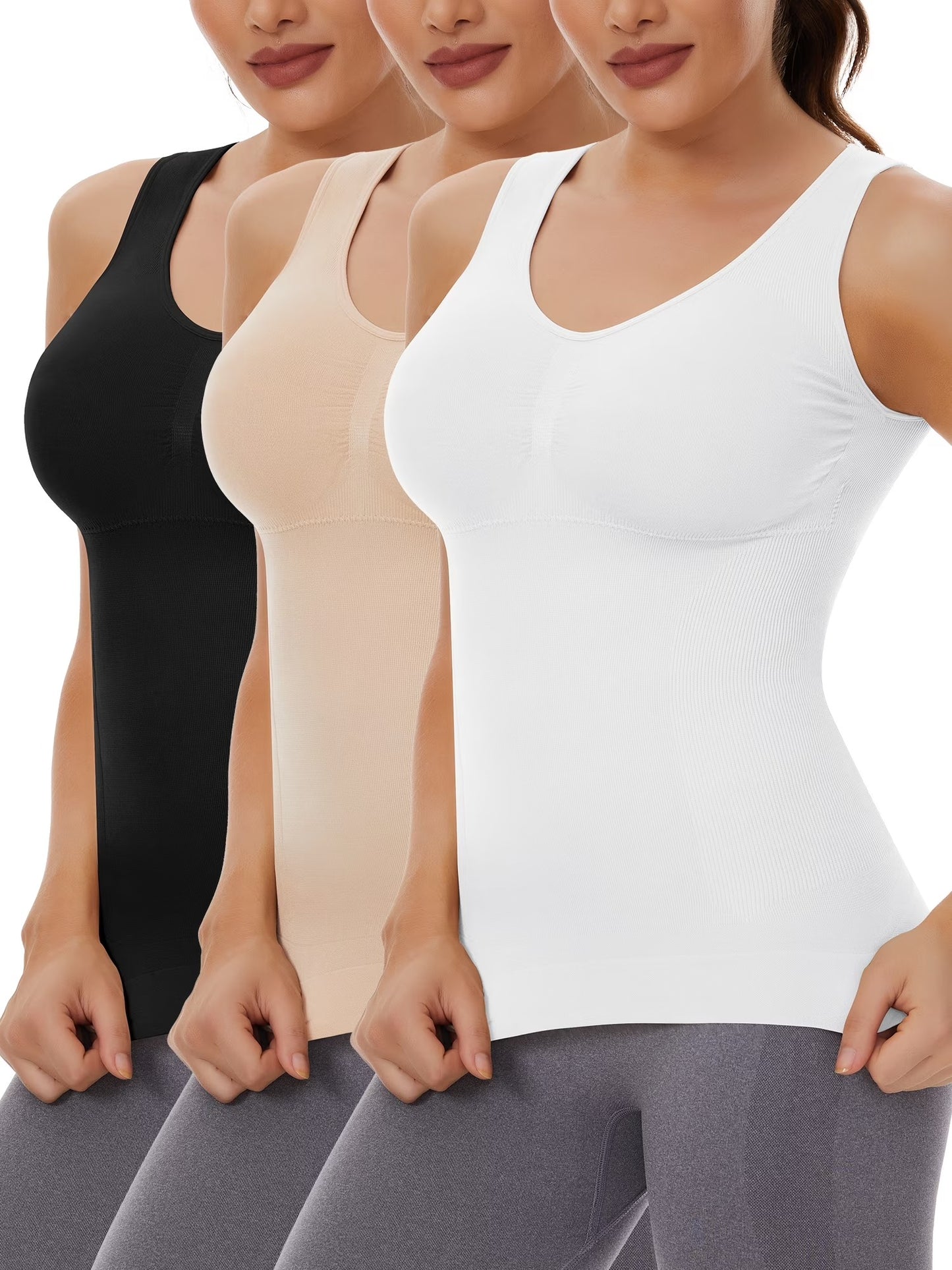 COMFREE Shapewear Camisoles with Built in Bra Tummy Control Compression Tank Tops for Women Body Shaper Padded Tanks
