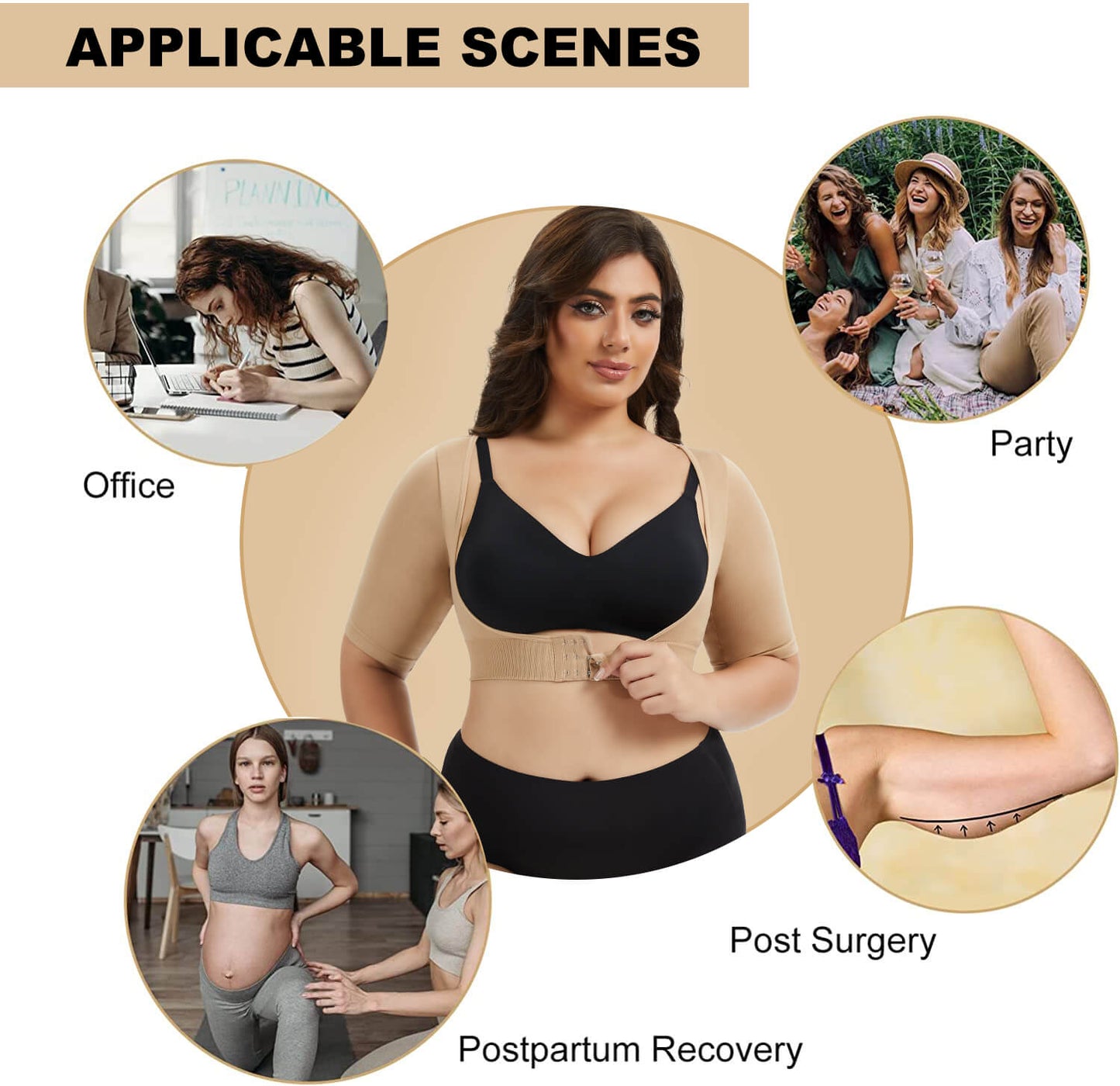 MANIFIQUE Women's Plus Size Shapewear Tops Post Surgery Compression Sleeve for Arm Shaper