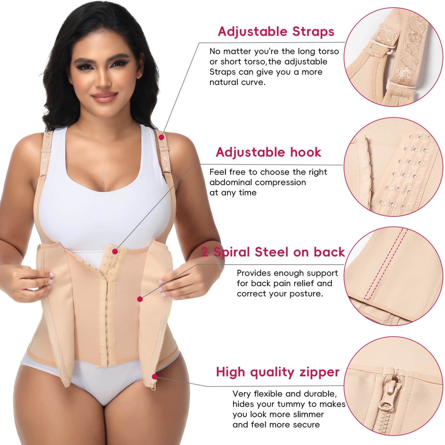 MANIFIQUE Waist Trainer for Women Corset Tops Tummy Control Shapewear Sport Girdle Workout Beige Vest