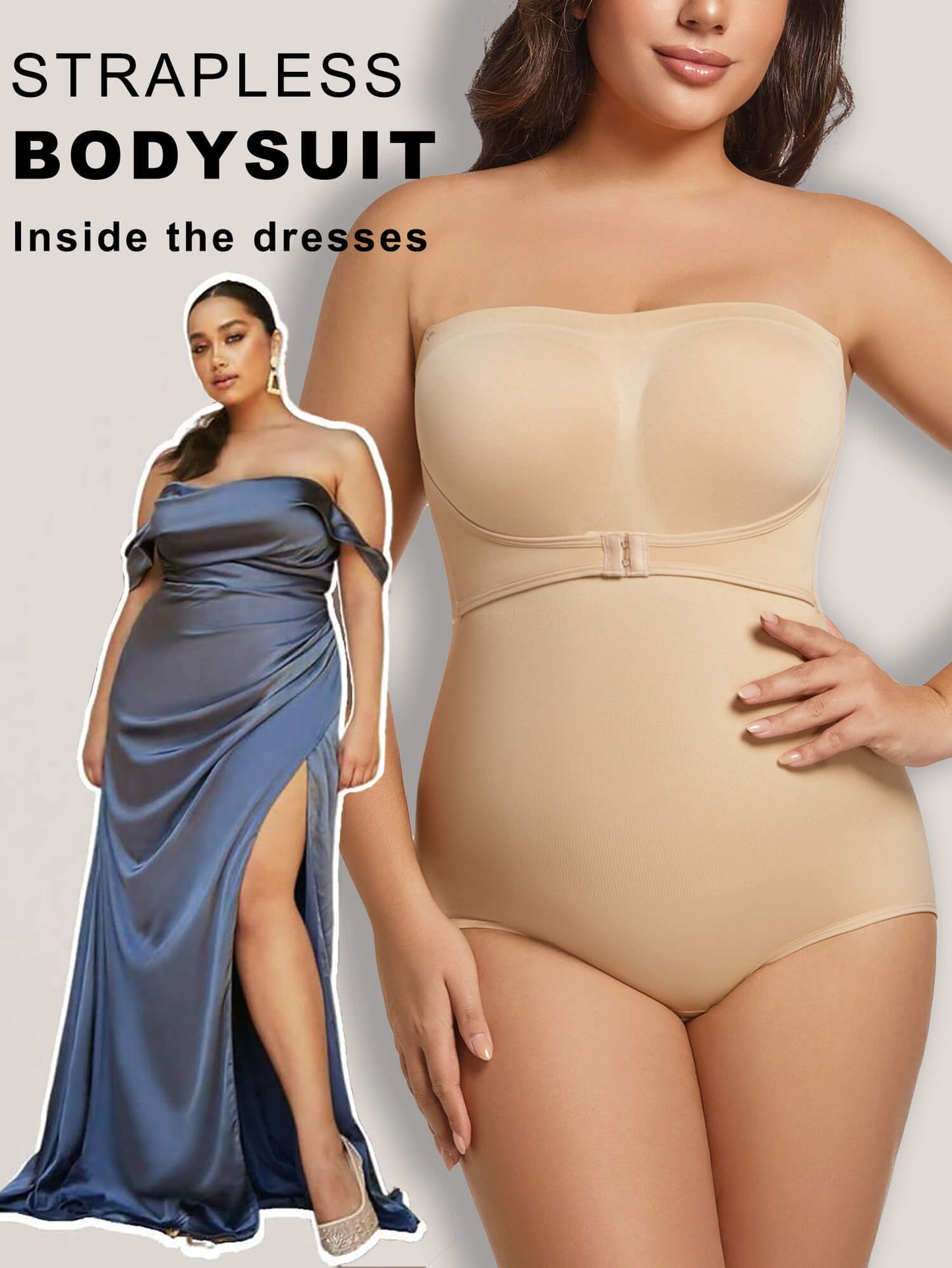 MANIFIQUE Plus Size Strapless Bodysuit for Women Tummy Control Shapewear Seamless Faja Body Shaper with Removable Straps