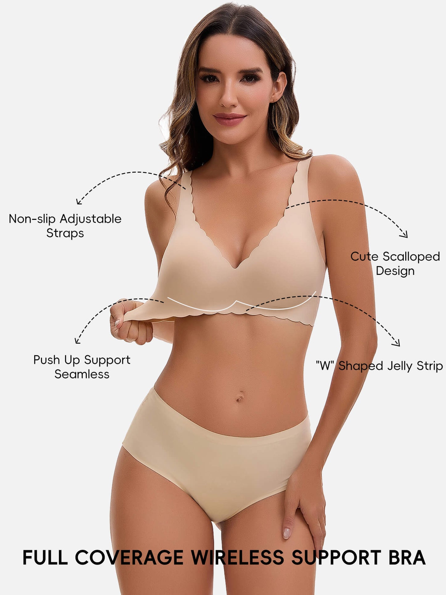MANIFIQUE Jelly Bras for Women No Underwire Scalloped Push Up Wireless Bralettes Seamless Soft Comfort Everyday Tshirt Bra