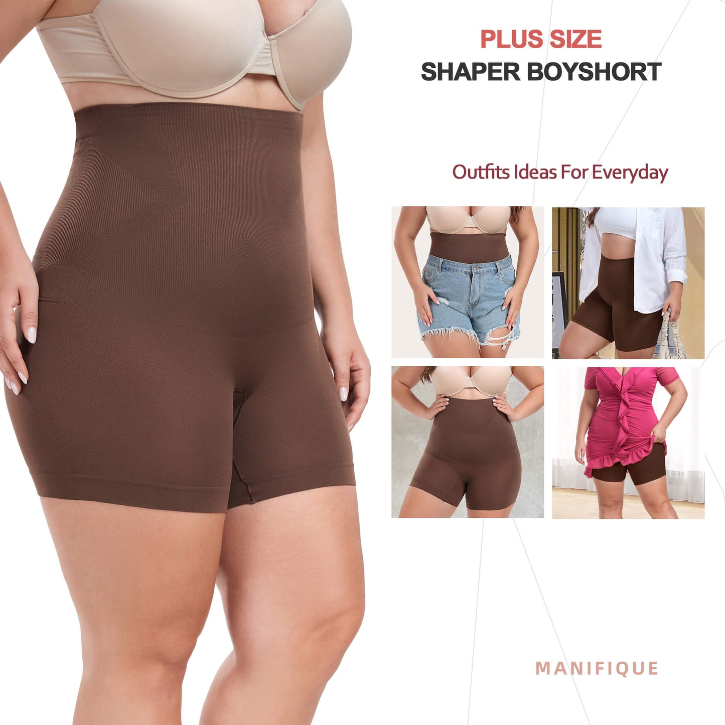 MANIFIQUE Plus Size Shapewear Shorts - High Compression Shapewear for Women Tummy Control - Boy Shorts for Women