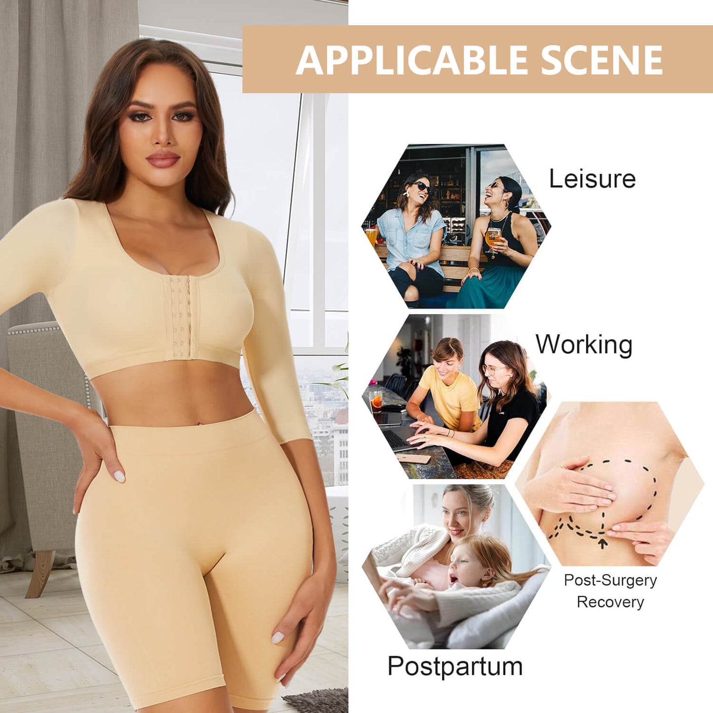 MANIFIQUE 2 Pack Arm Shaper for Women Post Surgery Arm Lipo Compression Sleeves Slimming Arm Faja Front Closure Shapewear Bra