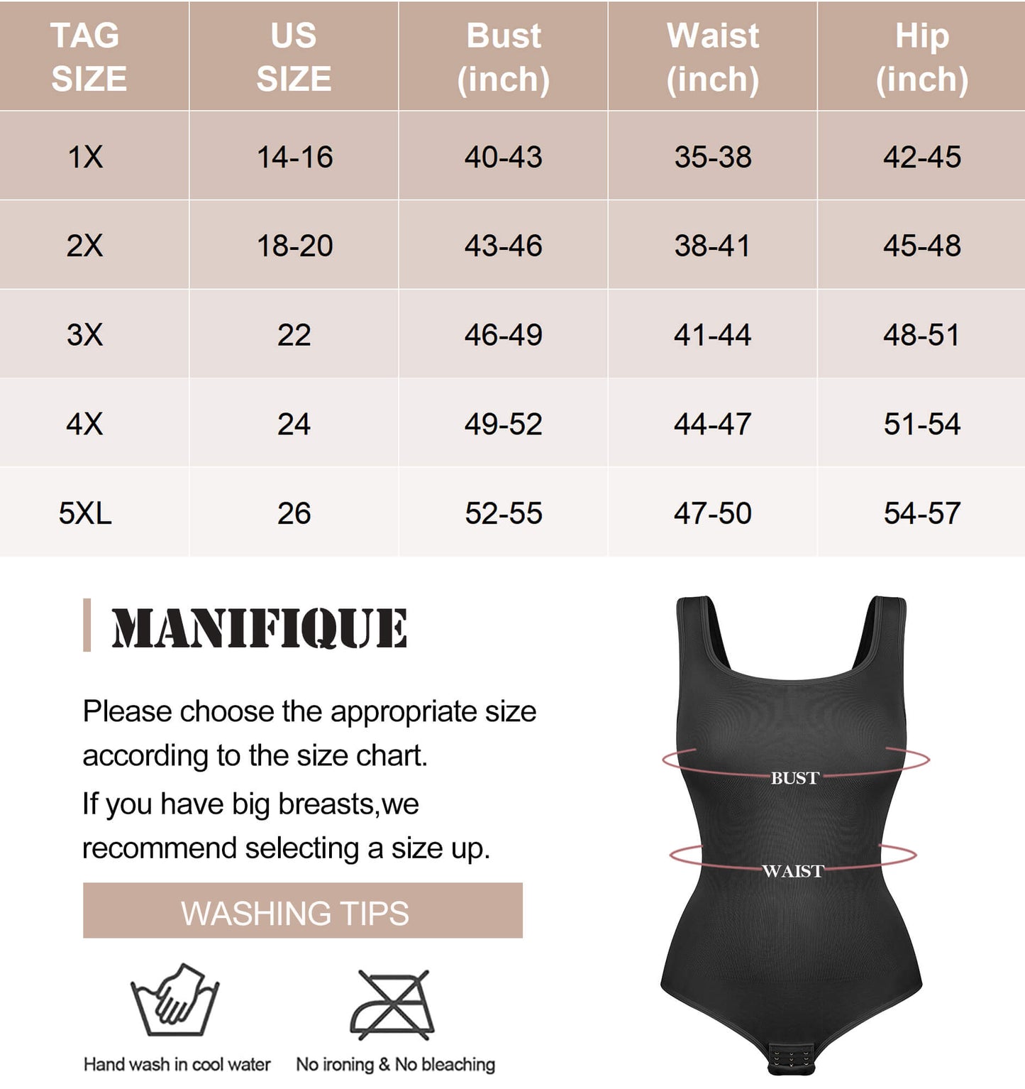 MANIFIQUE Plus Size Women's Seamless Shapewear Bodysuit Tummy Control Body Shaper Waist Snatching Body Suit
