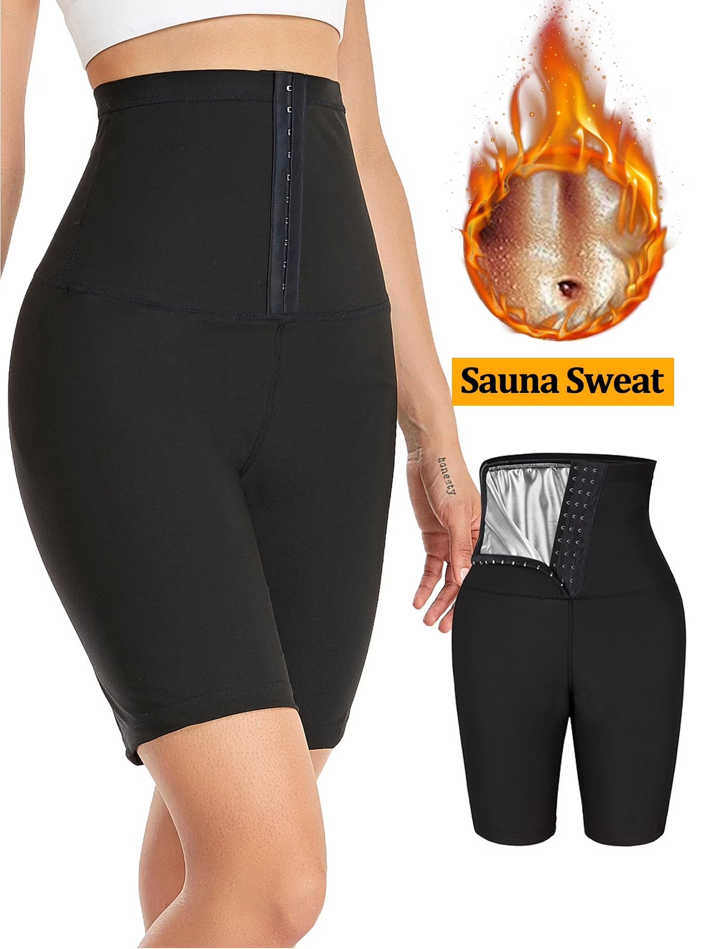 COMFREE Sauna Sweat Suit for Women High Waist Compression Leggings Waist Trainer Body Shaper Sauna Suit