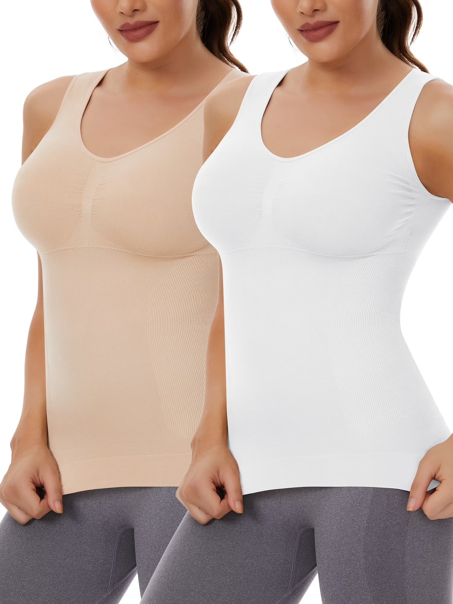 COMFREE Shapewear Camisoles with Built in Bra Tummy Control Compression Tank Tops for Women Body Shaper Padded Tanks
