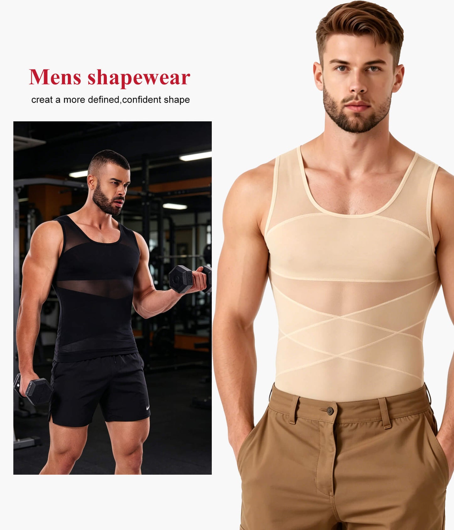 MANIFIQUE Mens Compression Shirt for Gynecomastia - Slimming Undershirts Body Shaper Vest Mesh Shapewear Workout Tops