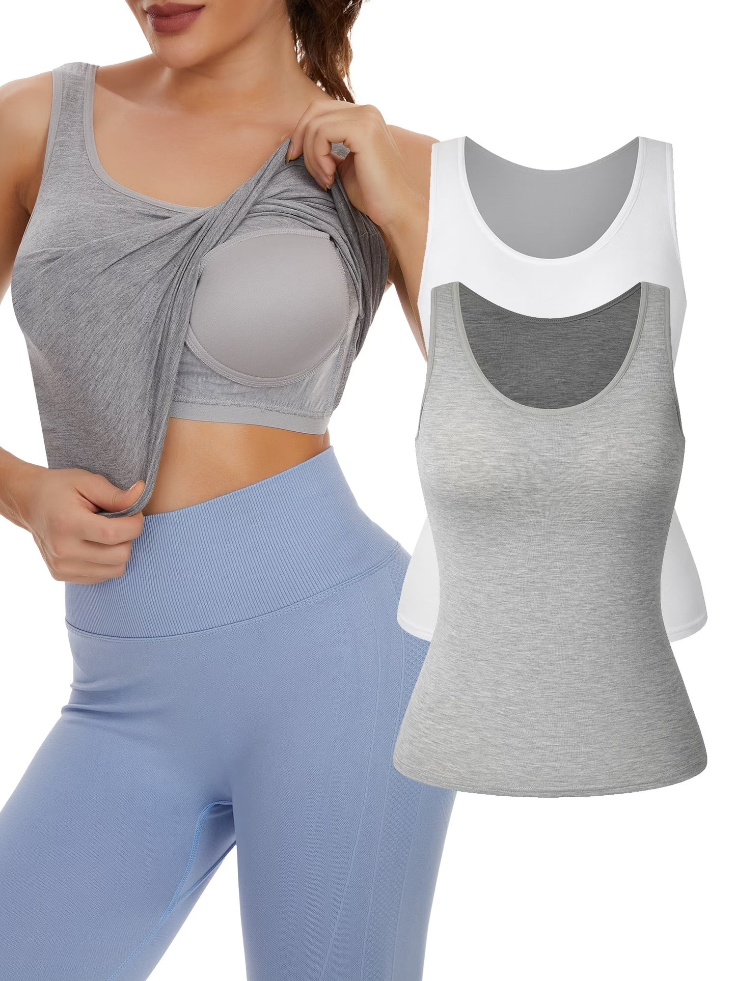 COMFREE Womens Camisoles Tops with Built in Padded Bra Basic Breathable Tank Top(S-3XL)