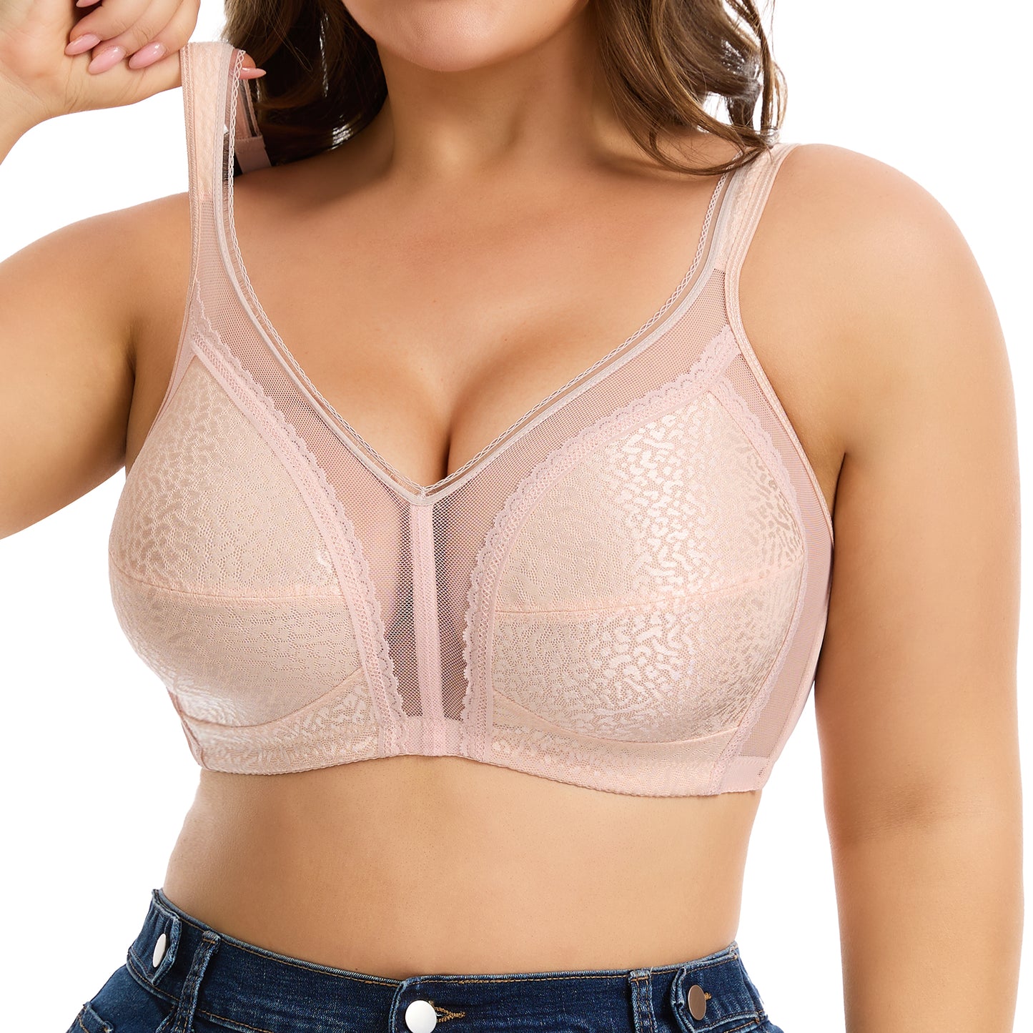 Vaslanda Women's Plus Size Full Coverage Bra Wireless Minimizer Bra No Underwire Comfort Everyday Bra for Full Figure XL-4XL