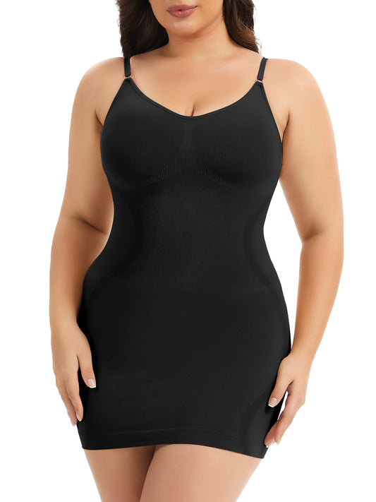 MANIFIQUE Plus Size Shapewear Slip Dress for Women Under Dress Seamless Tummy Control Smoothing V-Neck Cami Dress
