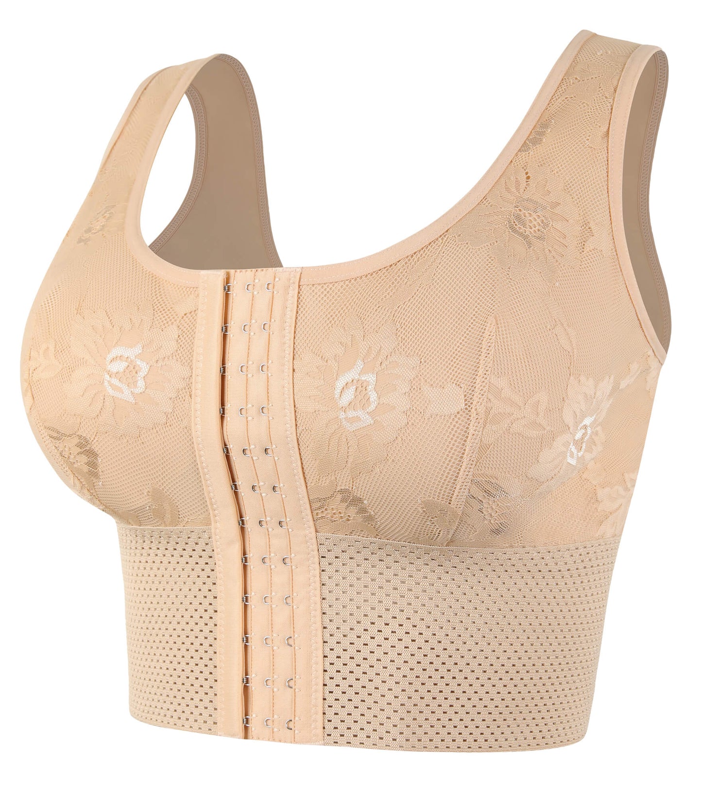 MANIFIQUE Women's Full Coverage Plus Size Comfort Minimizer Bra Wirefree Non Padded Floral Lace